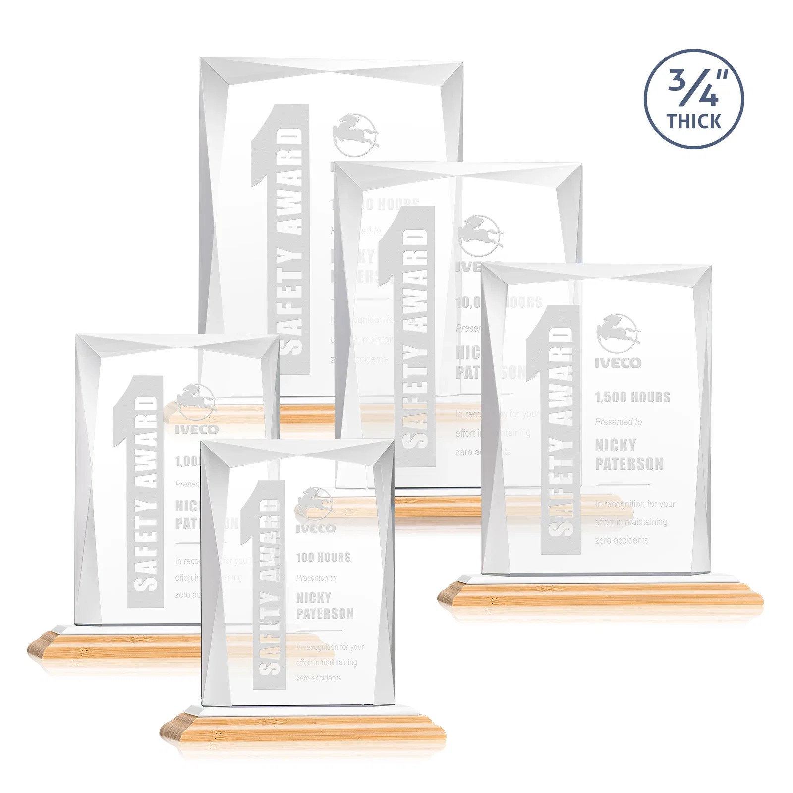Promotional Starfire Crystal Award With Bevels Wrapping Fully Around the Edge, with your logo for dealer and partner awards