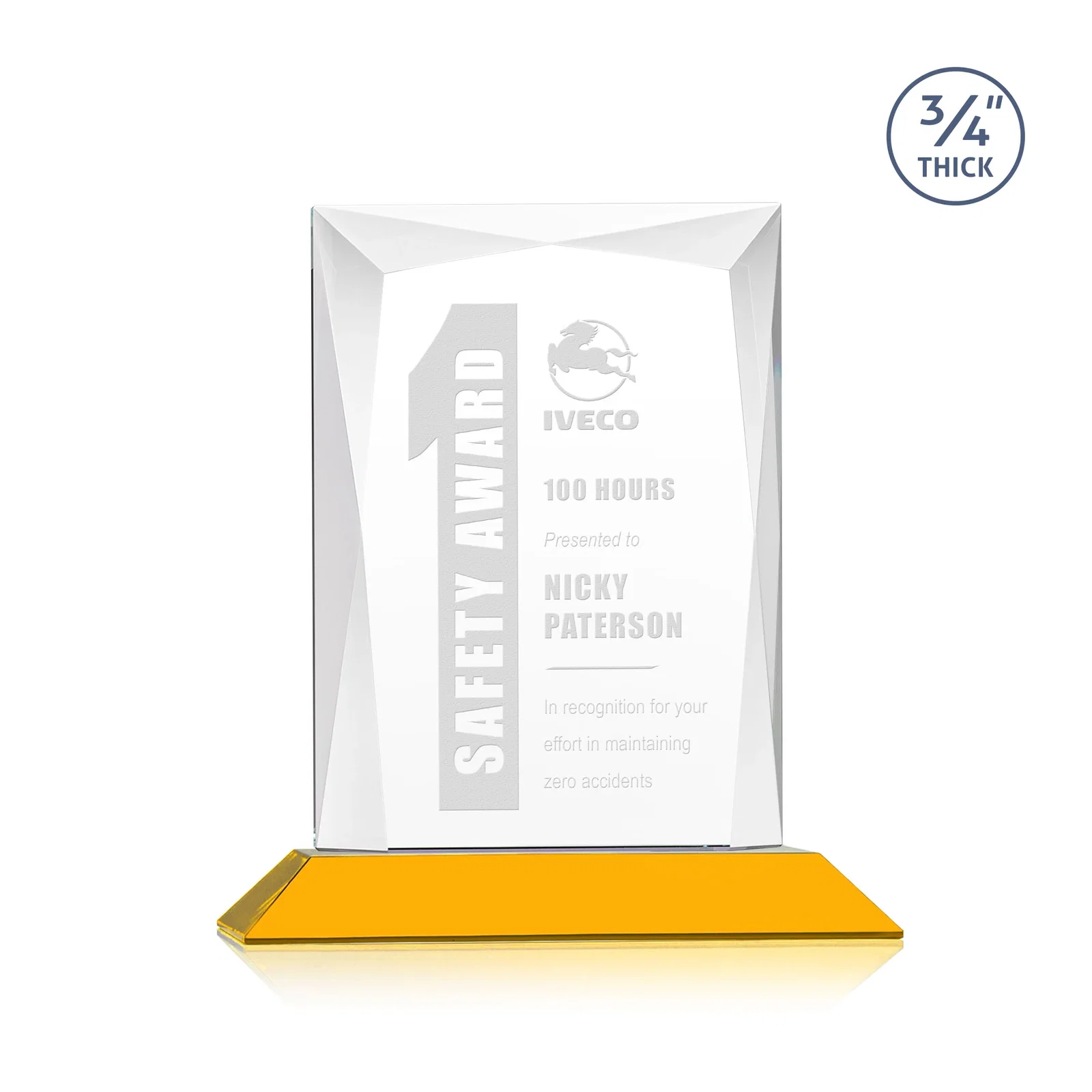 Custom Starfire Crystal Award With Bevels Wrapping Fully Around the Edge for company anniversary events