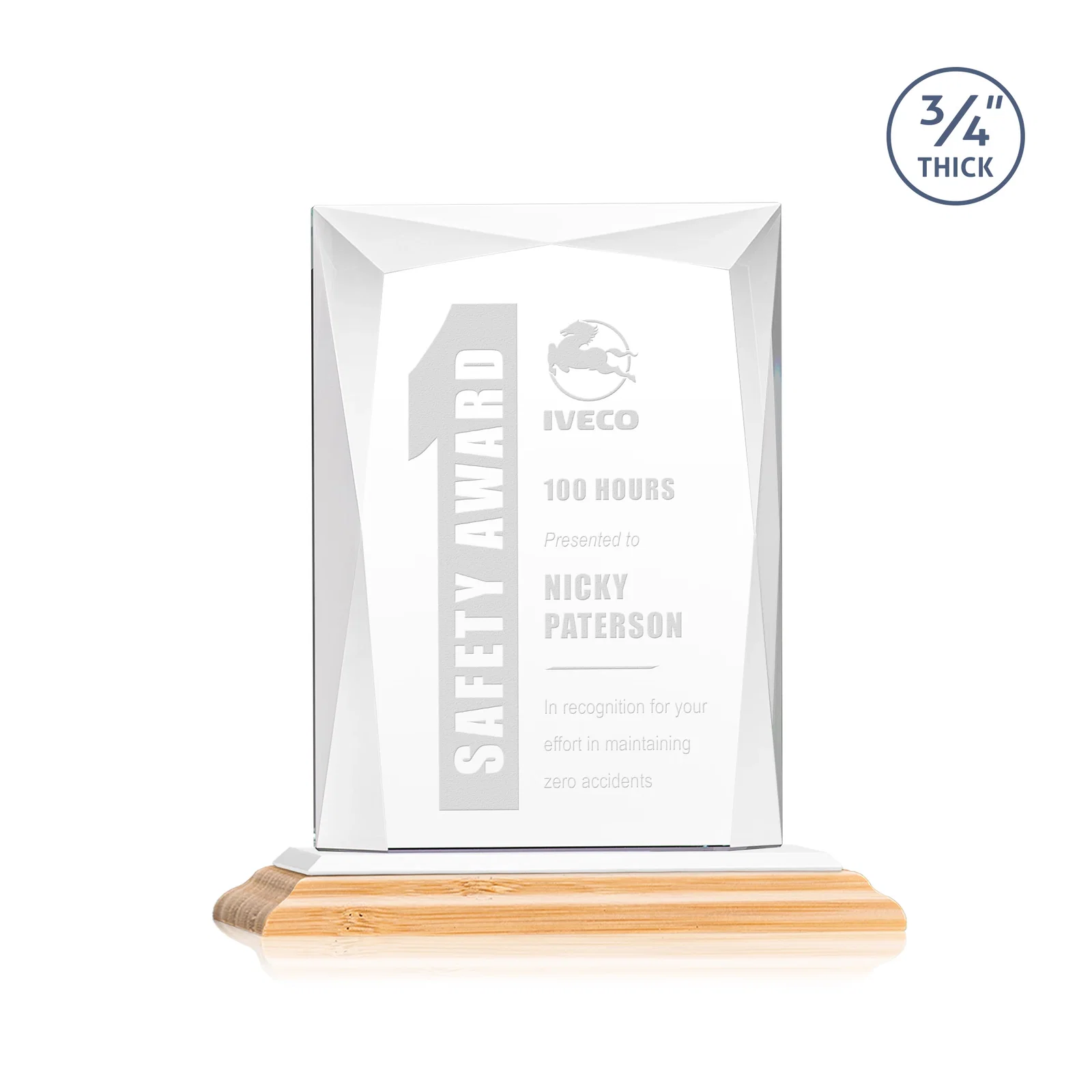 Promotional Starfire Crystal Award With Bevels Wrapping Fully Around the Edge, with your logo for company anniversary events