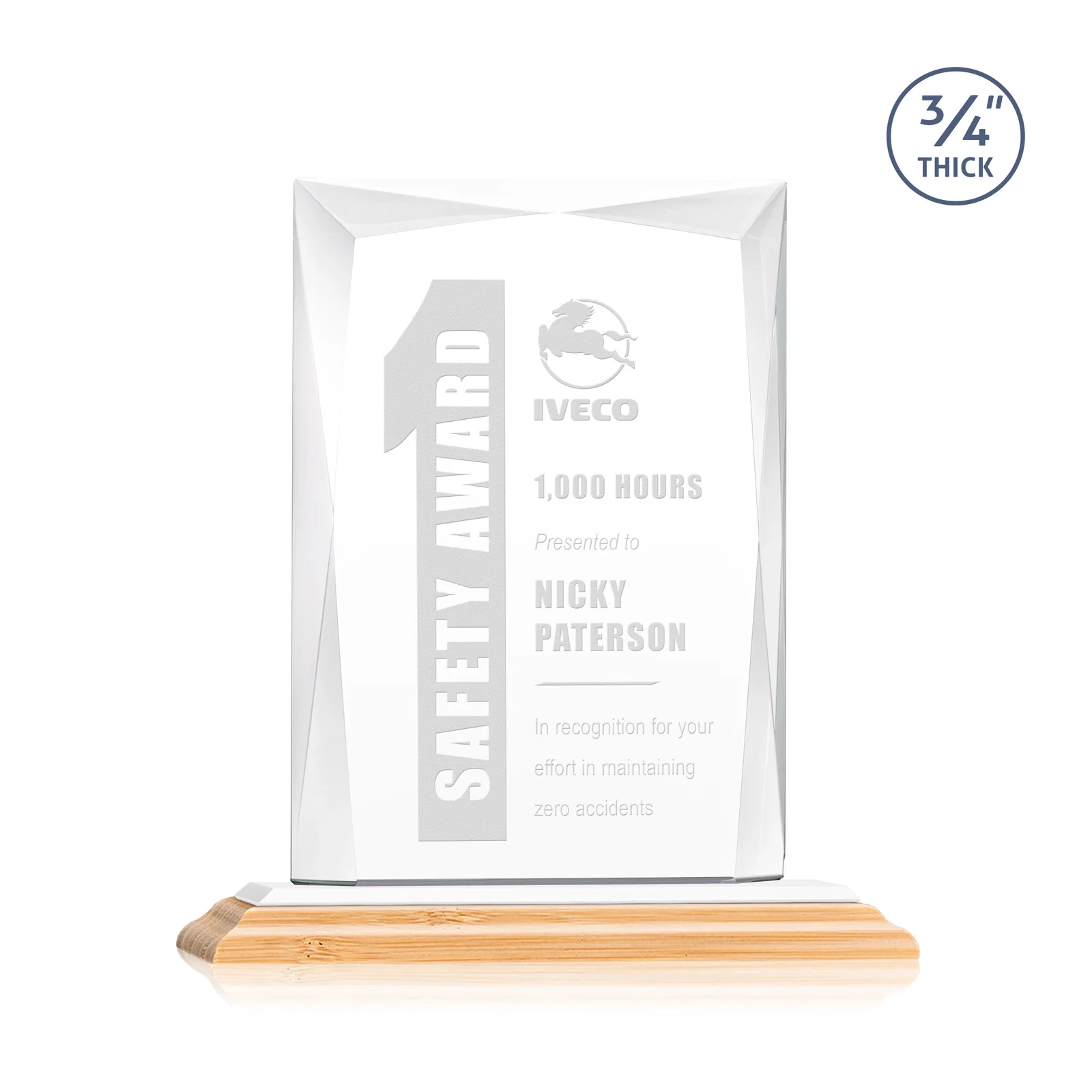 Branded Starfire Crystal Award With Bevels Wrapping Fully Around the Edge, with your logo for employee recognition