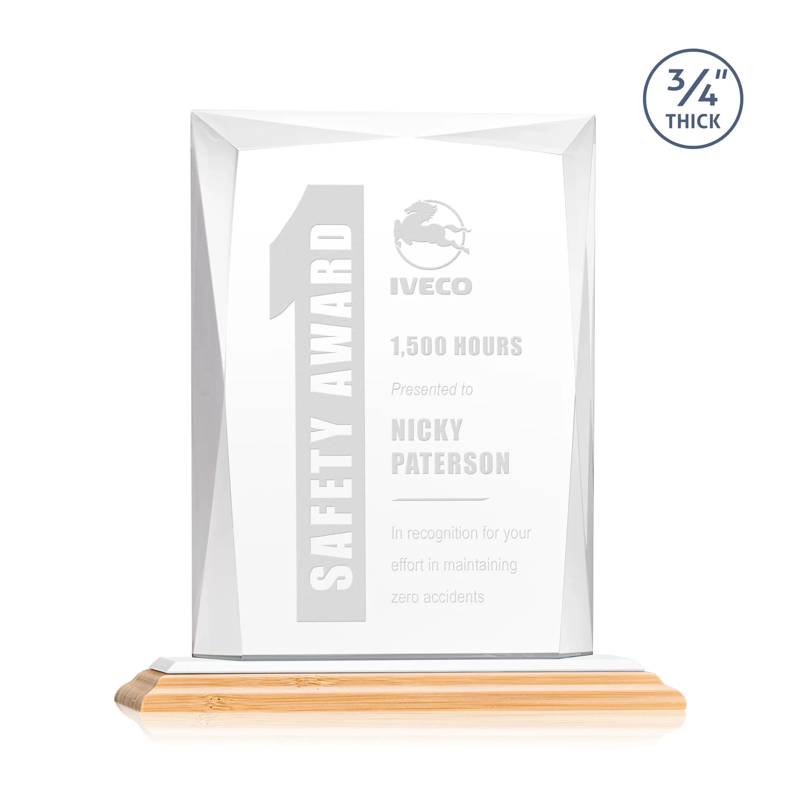 Branded Starfire Crystal Award With Bevels Wrapping Fully Around the Edge, with your logo for corporate award ceremonies