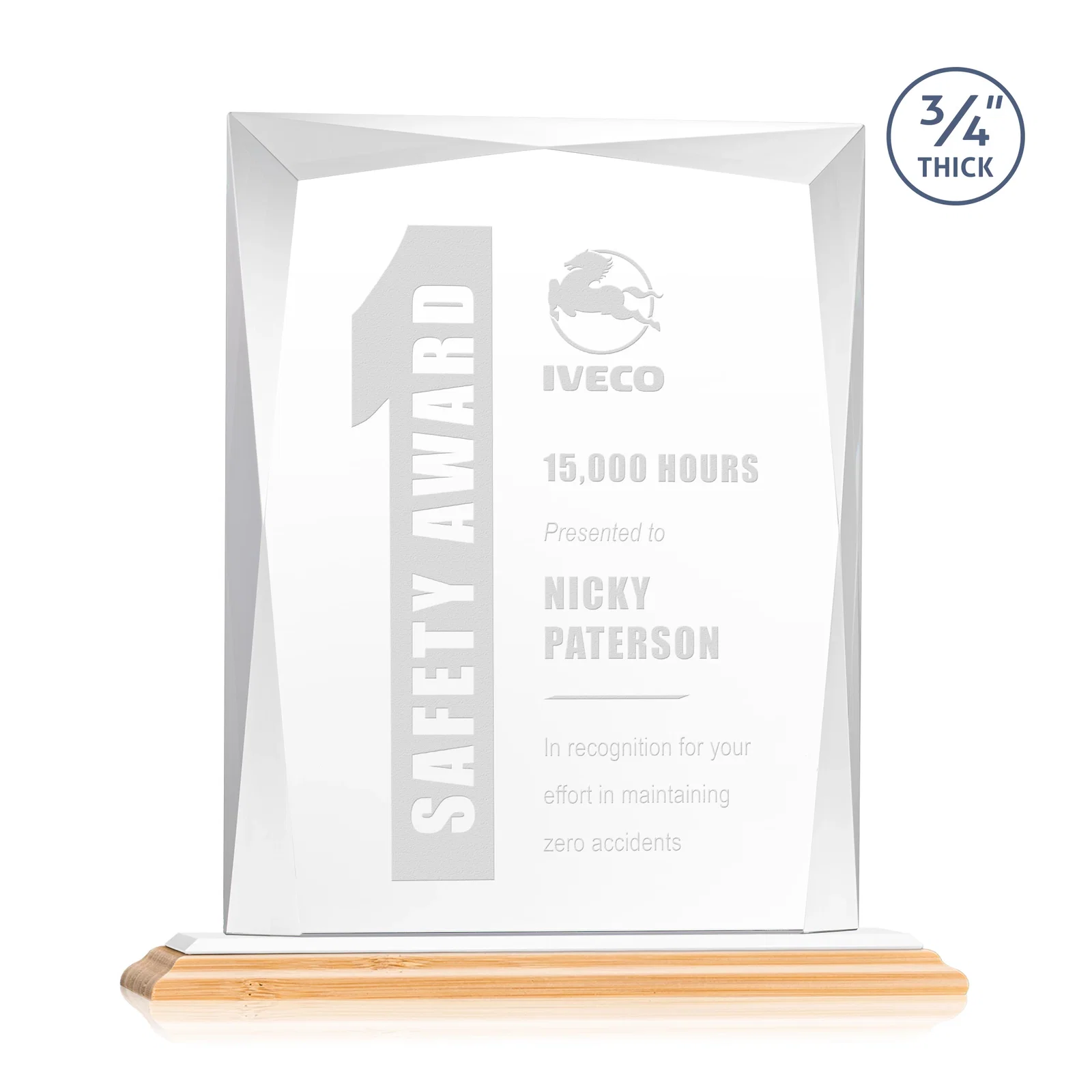 Branded Starfire Crystal Award With Bevels Wrapping Fully Around the Edge, with your logo for sales achievement awards