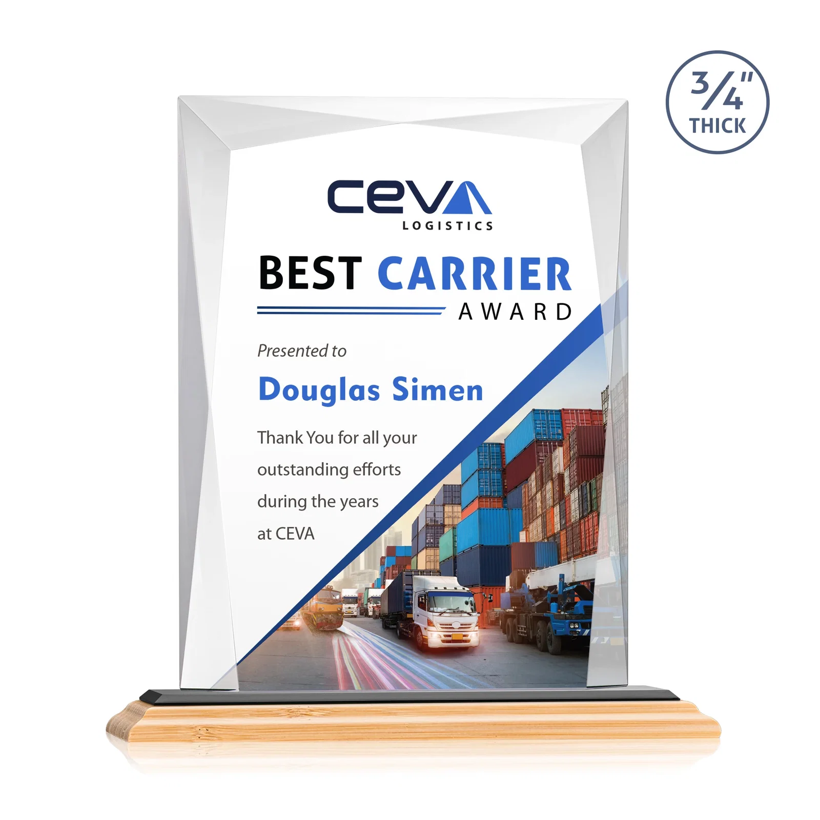 Branded Starfire Crystal Award With Bevels Wrapping Fully Around the Edge, with your logo for safety achievement programs