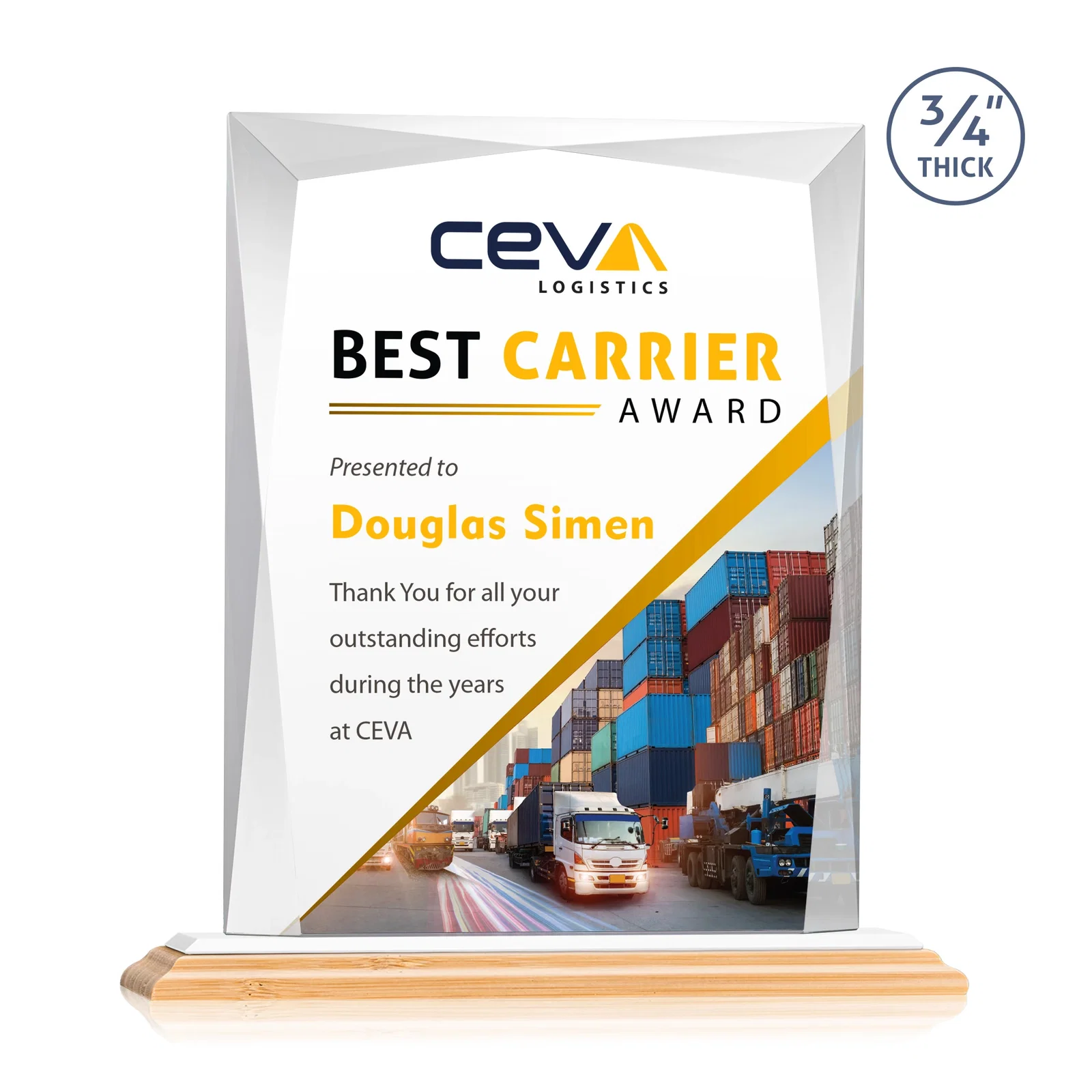 Custom printed Starfire Crystal Award With Bevels Wrapping Fully Around the Edge, with your logo for sales achievement awards