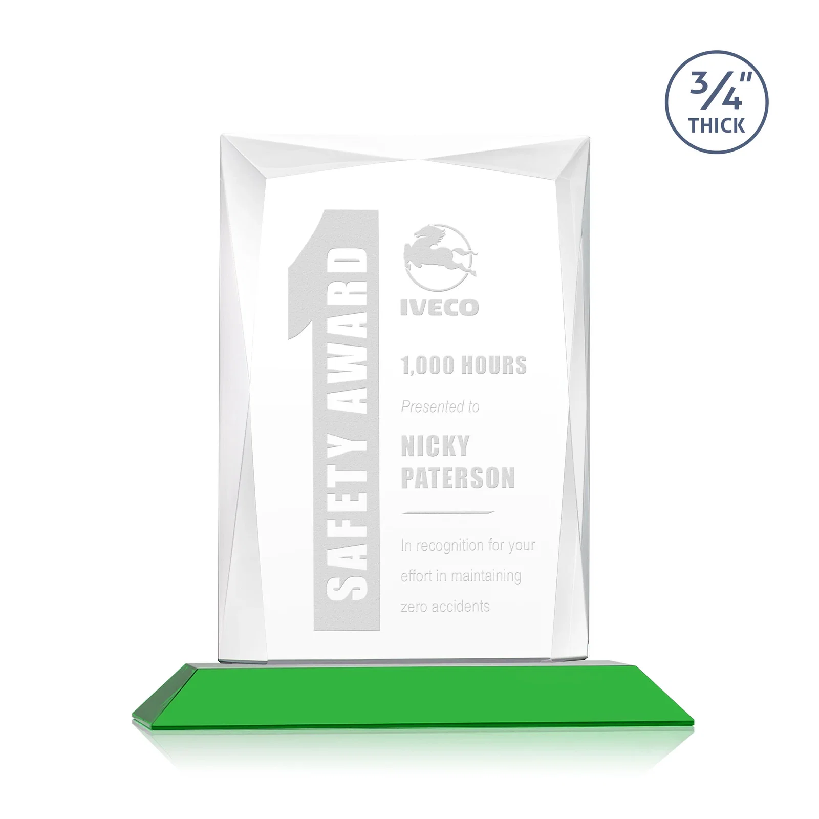 Personalized Starfire Crystal Award With Bevels Wrapping Fully Around the Edge for donor appreciation
