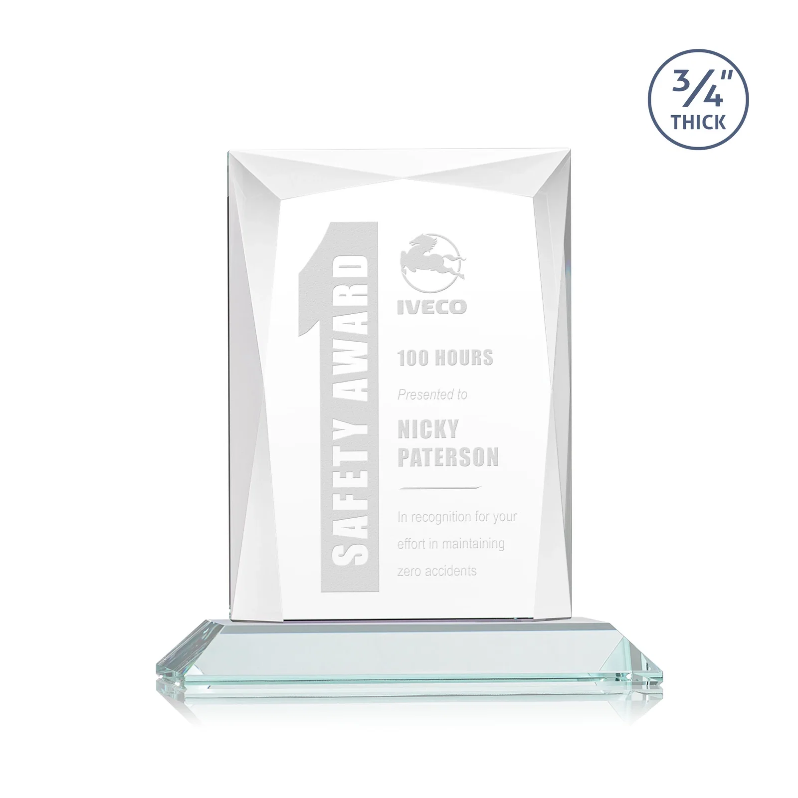 Custom Starfire Crystal Award With Bevels Wrapping Fully Around the Edge for corporate award ceremonies