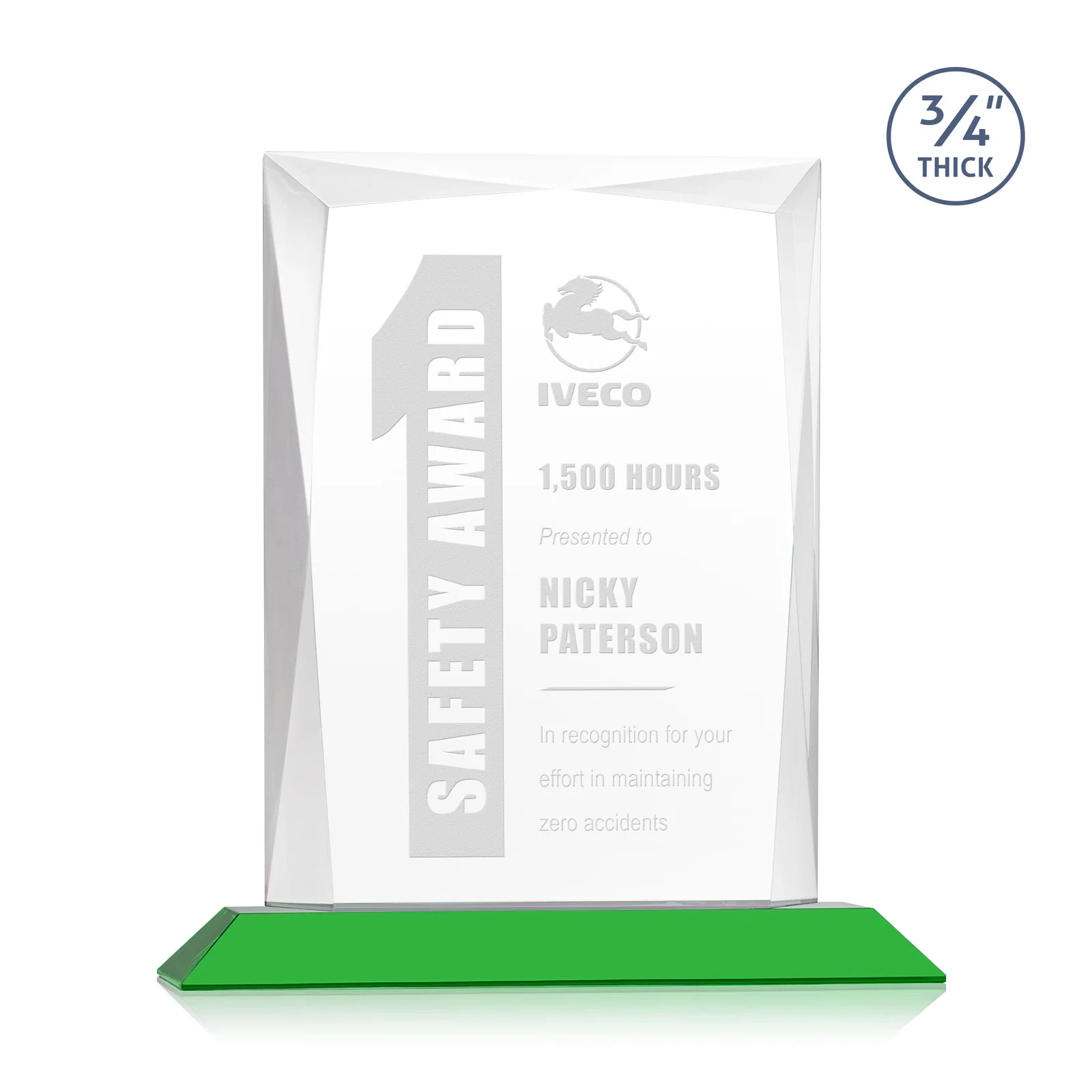 Personalized Starfire Crystal Award With Bevels Wrapping Fully Around the Edge for graduation ceremonies