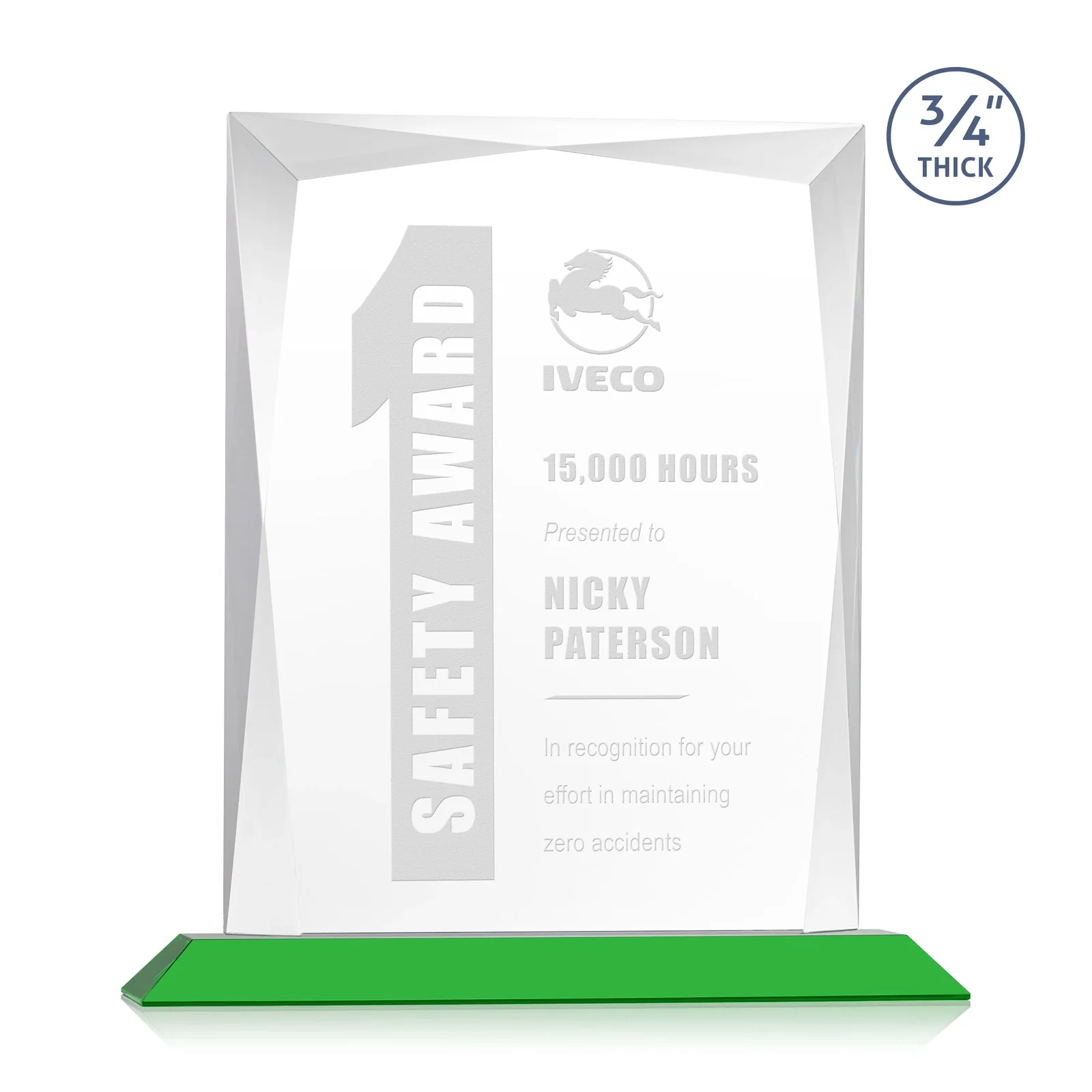 Personalized Starfire Crystal Award With Bevels Wrapping Fully Around the Edge for volunteer appreciation