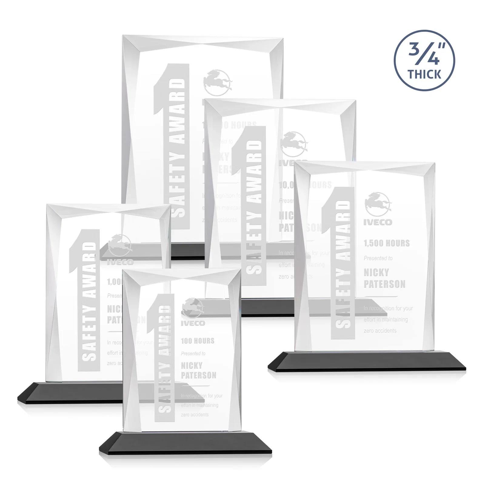 Personalized Starfire Crystal Award With Bevels Wrapping Fully Around the Edge for dealer and partner awards