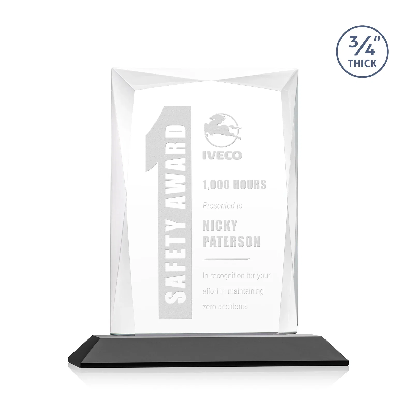 Promotional Starfire Crystal Award With Bevels Wrapping Fully Around the Edge for employee recognition