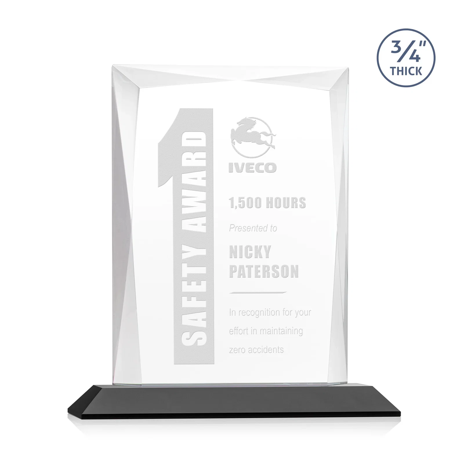 Promotional Starfire Crystal Award With Bevels Wrapping Fully Around the Edge for corporate award ceremonies