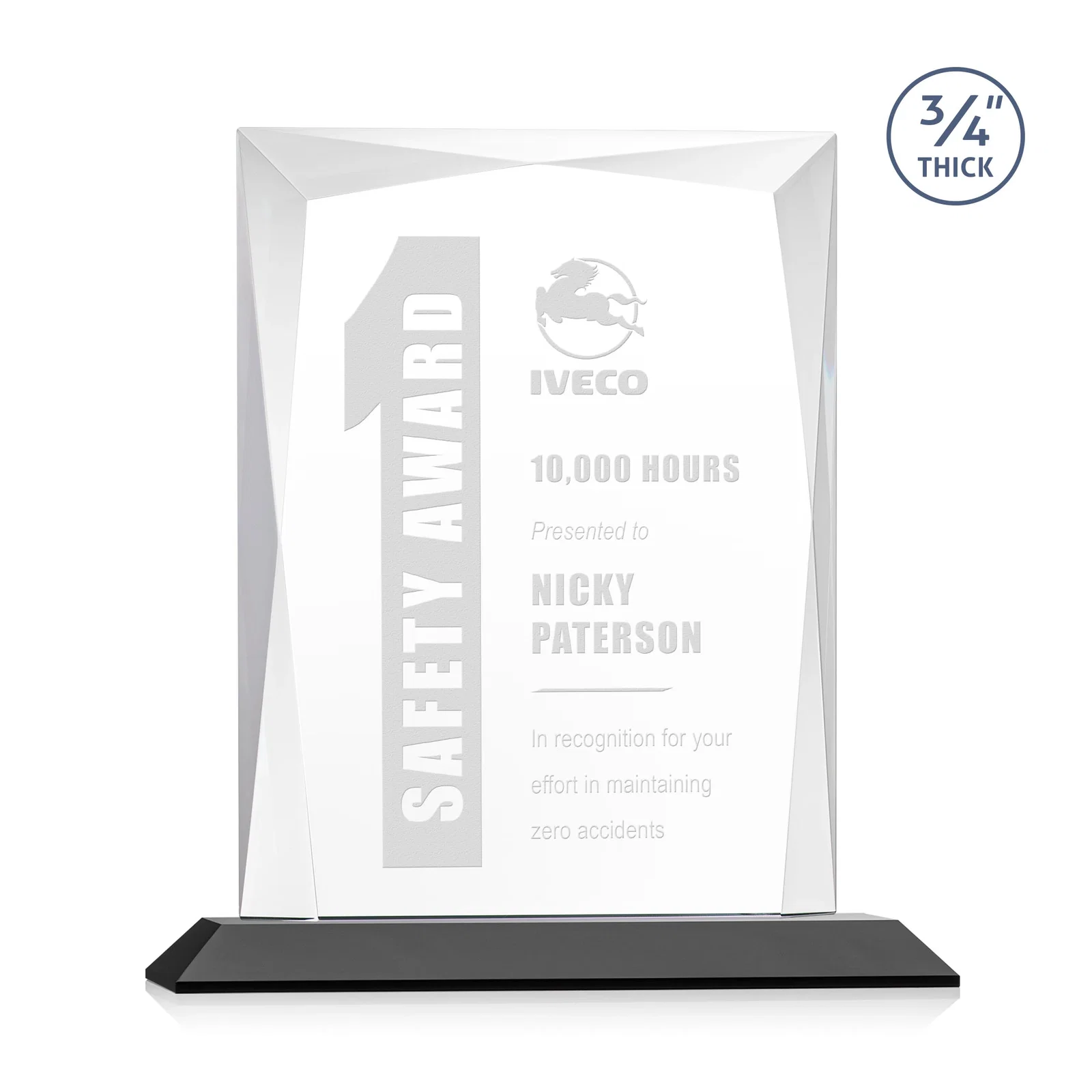 Promotional Starfire Crystal Award With Bevels Wrapping Fully Around the Edge for service anniversary gifts