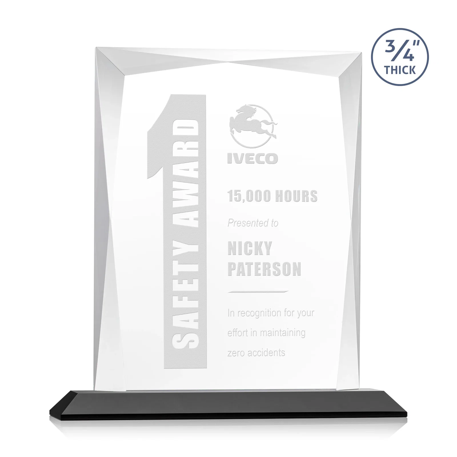 Promotional Starfire Crystal Award With Bevels Wrapping Fully Around the Edge for sales achievement awards