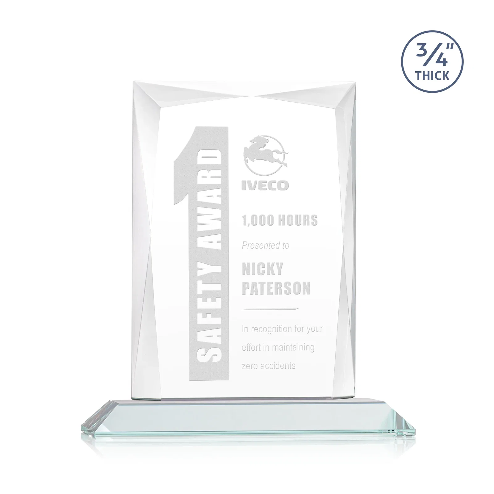 Custom Starfire Crystal Award With Bevels Wrapping Fully Around the Edge for service anniversary gifts