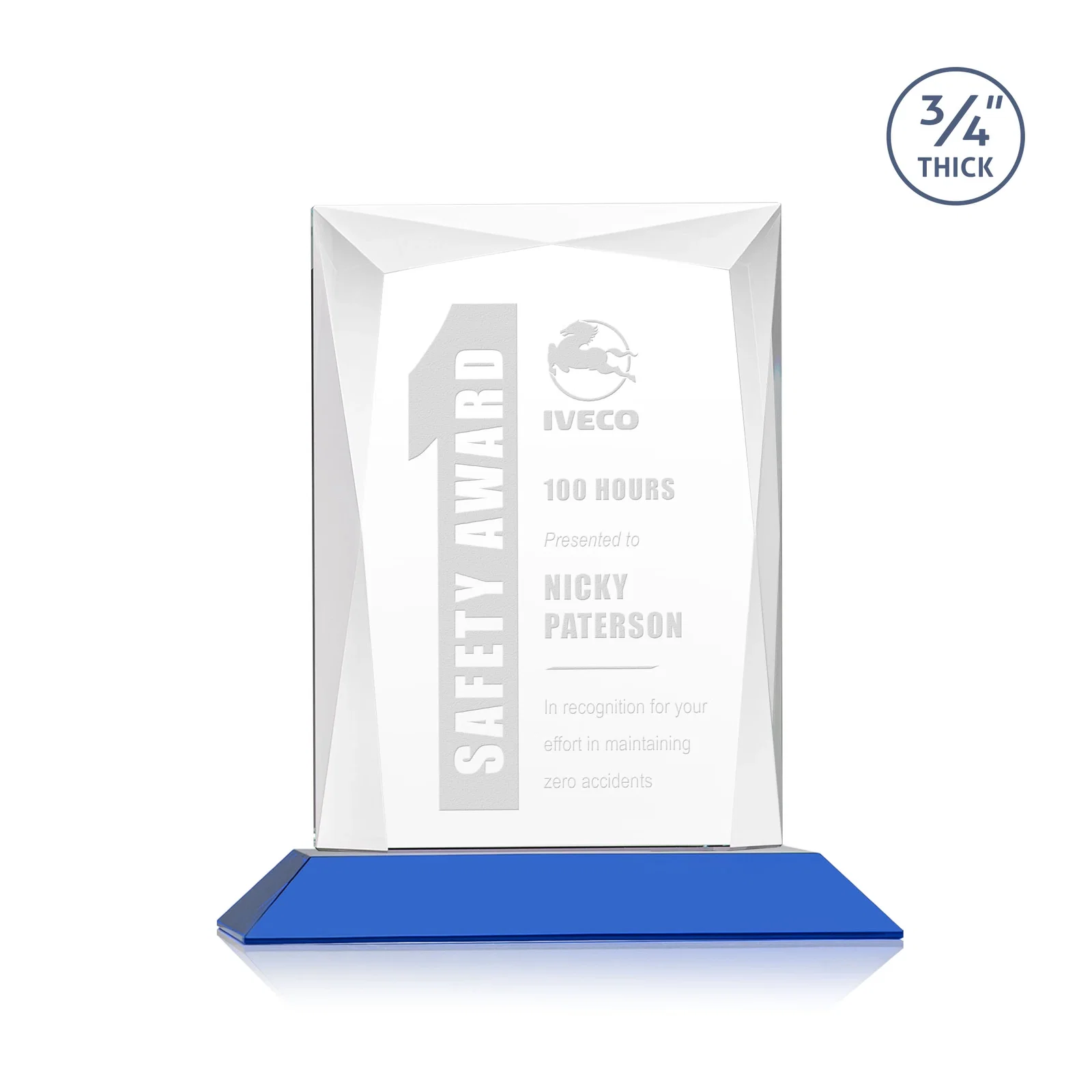 Promotional Starfire Crystal Award With Bevels Wrapping Fully Around the Edge for team milestone celebrations