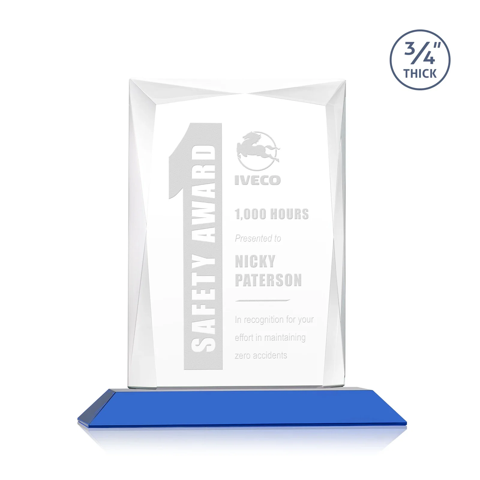 Promotional Starfire Crystal Award With Bevels Wrapping Fully Around the Edge for donor appreciation