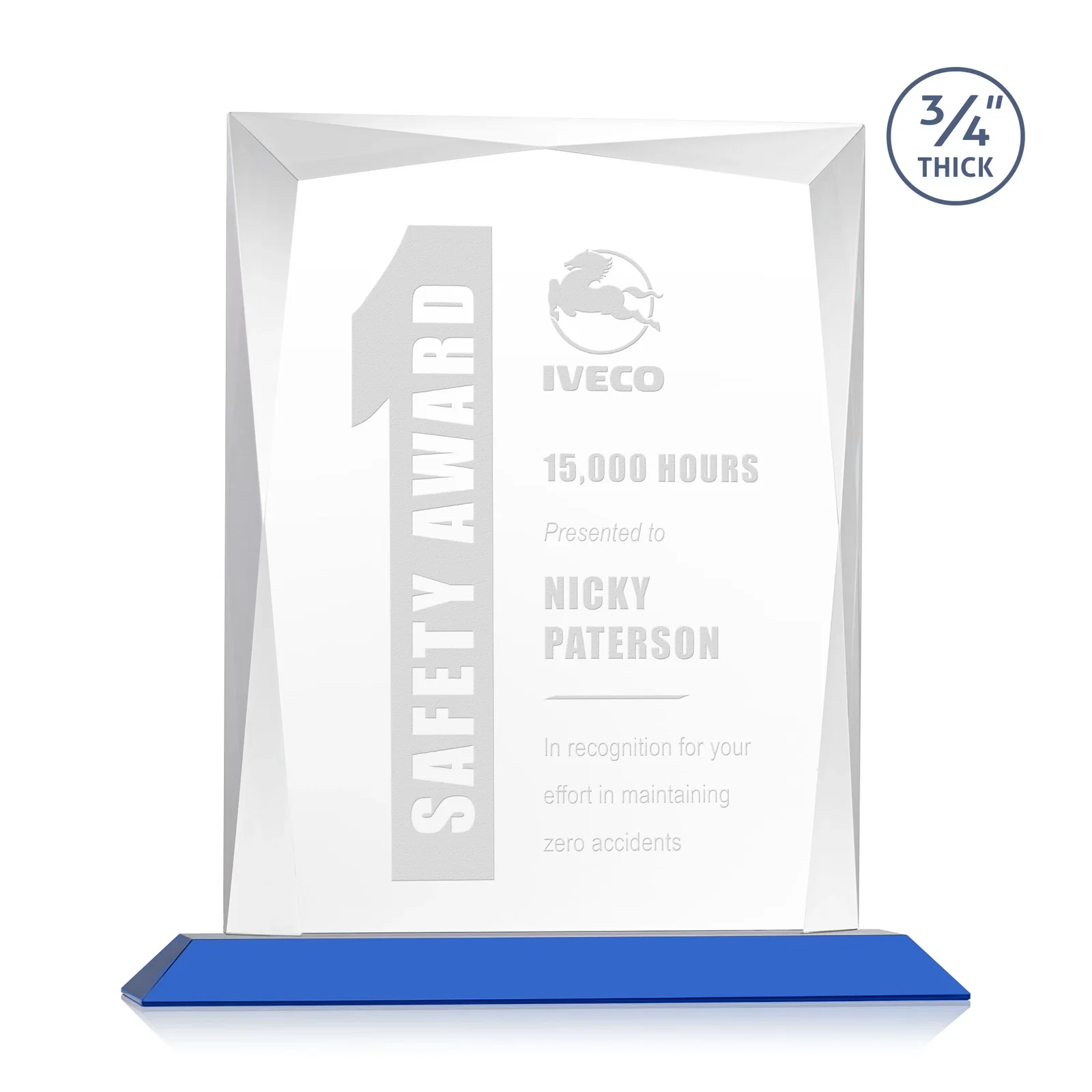 Promotional Starfire Crystal Award With Bevels Wrapping Fully Around the Edge for volunteer appreciation