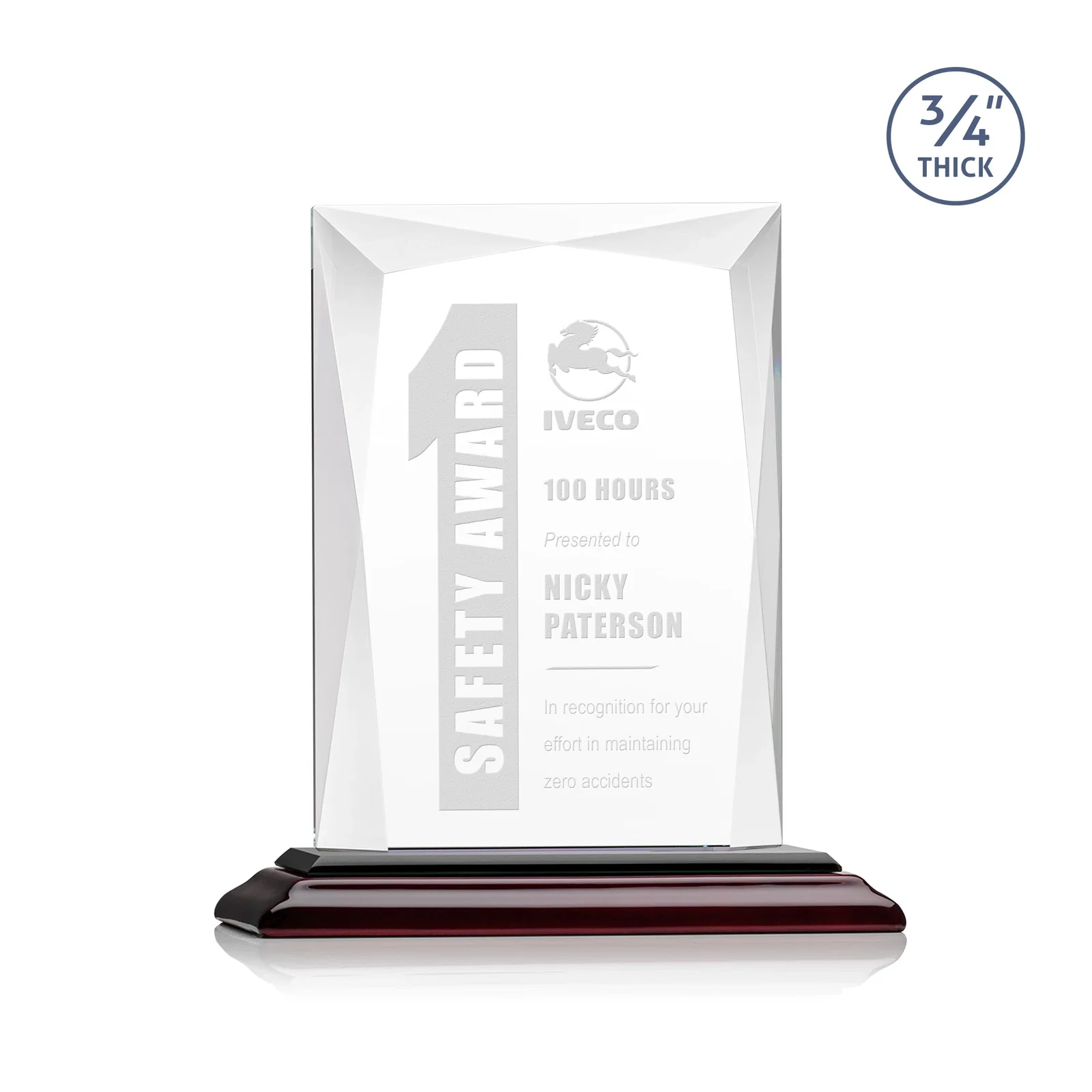 Promotional Starfire Crystal Award With Bevels Wrapping Fully Around the Edge for company anniversary events
