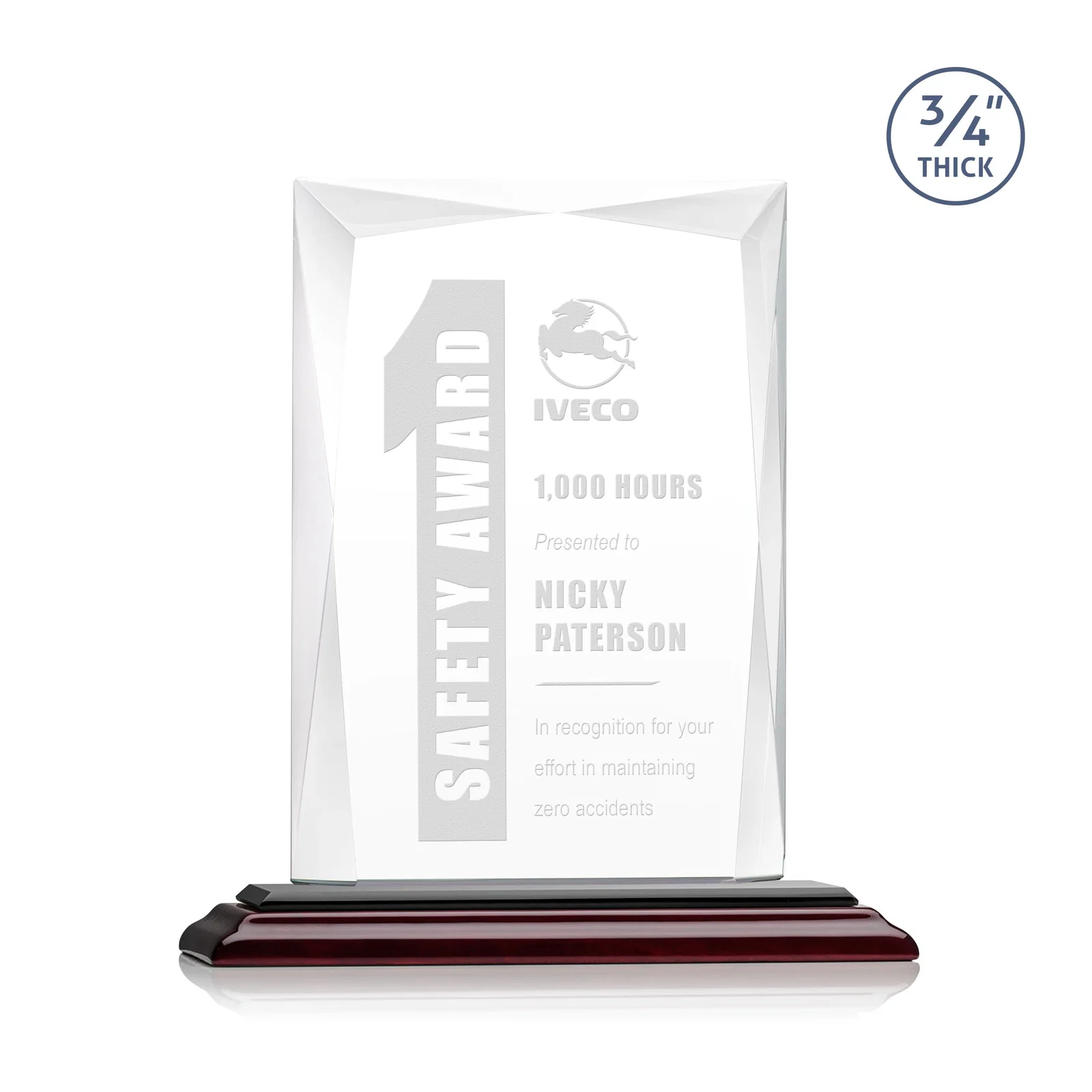 Branded Starfire Crystal Award With Bevels Wrapping Fully Around the Edge for employee recognition