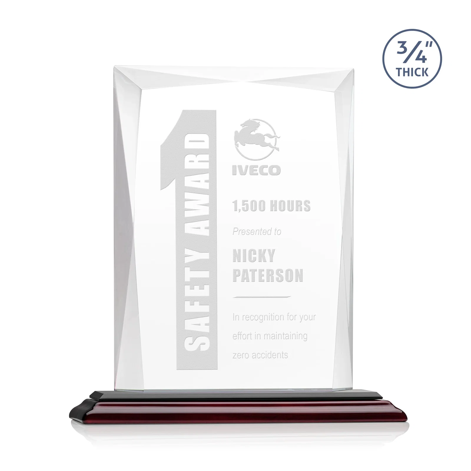 Branded Starfire Crystal Award With Bevels Wrapping Fully Around the Edge for corporate award ceremonies