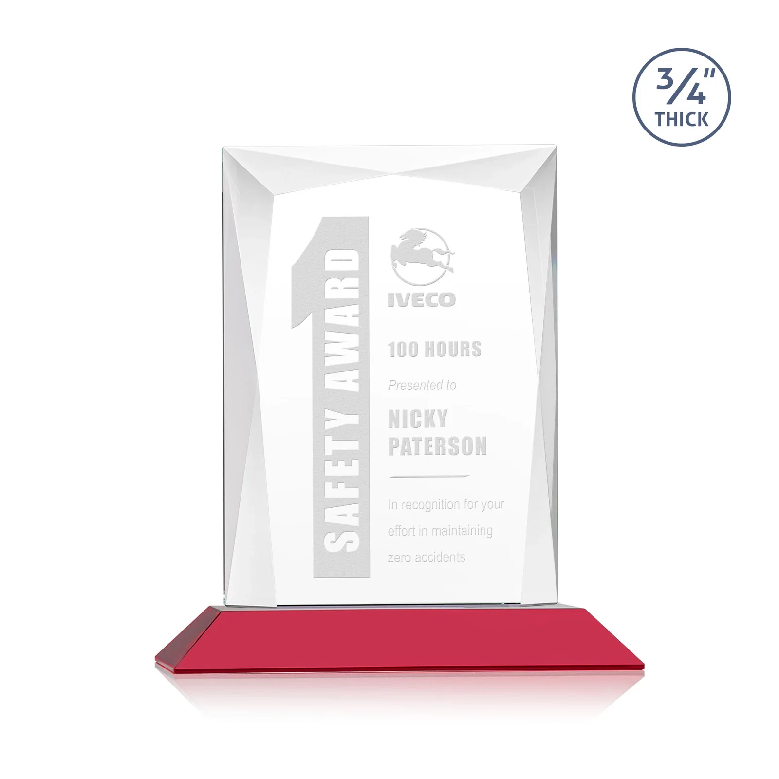 Branded Starfire Crystal Award With Bevels Wrapping Fully Around the Edge for team milestone celebrations