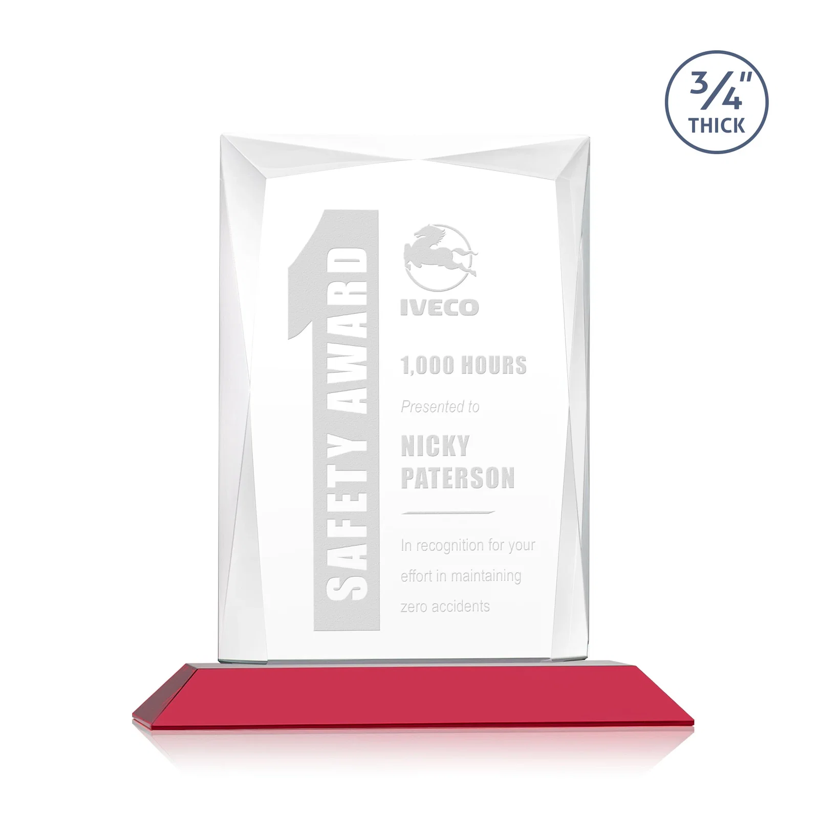 Branded Starfire Crystal Award With Bevels Wrapping Fully Around the Edge for donor appreciation