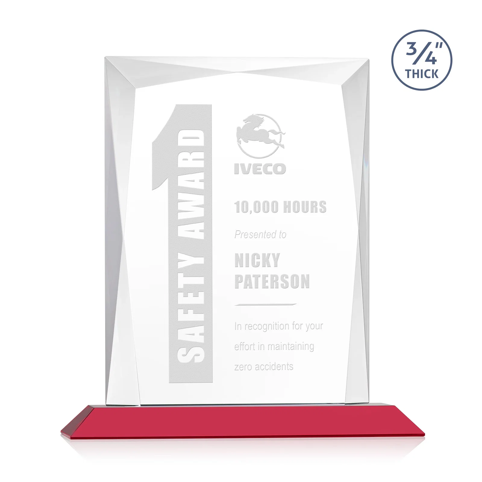 Branded Starfire Crystal Award With Bevels Wrapping Fully Around the Edge for safety achievement programs