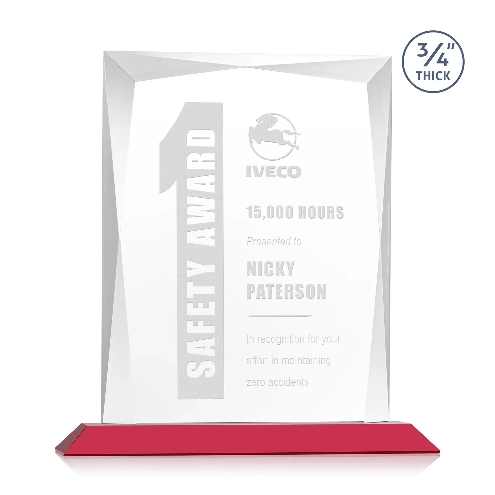 Branded Starfire Crystal Award With Bevels Wrapping Fully Around the Edge for volunteer appreciation