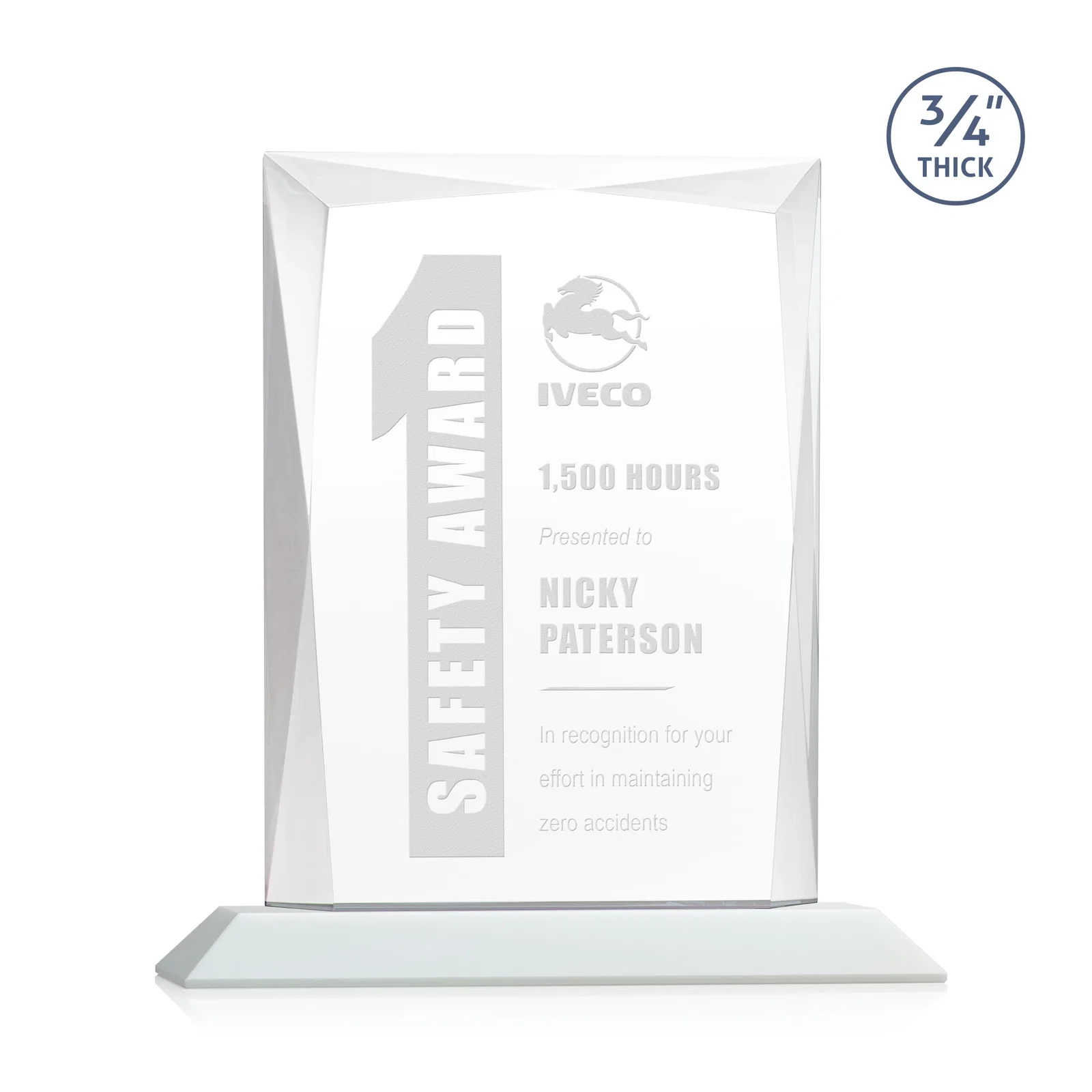 Custom printed Starfire Crystal Award With Bevels Wrapping Fully Around the Edge for graduation ceremonies