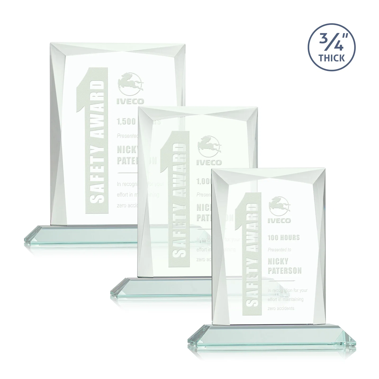 Custom Starfire Crystal Award With Bevels Wrapping Fully Around the Edge for donor appreciation