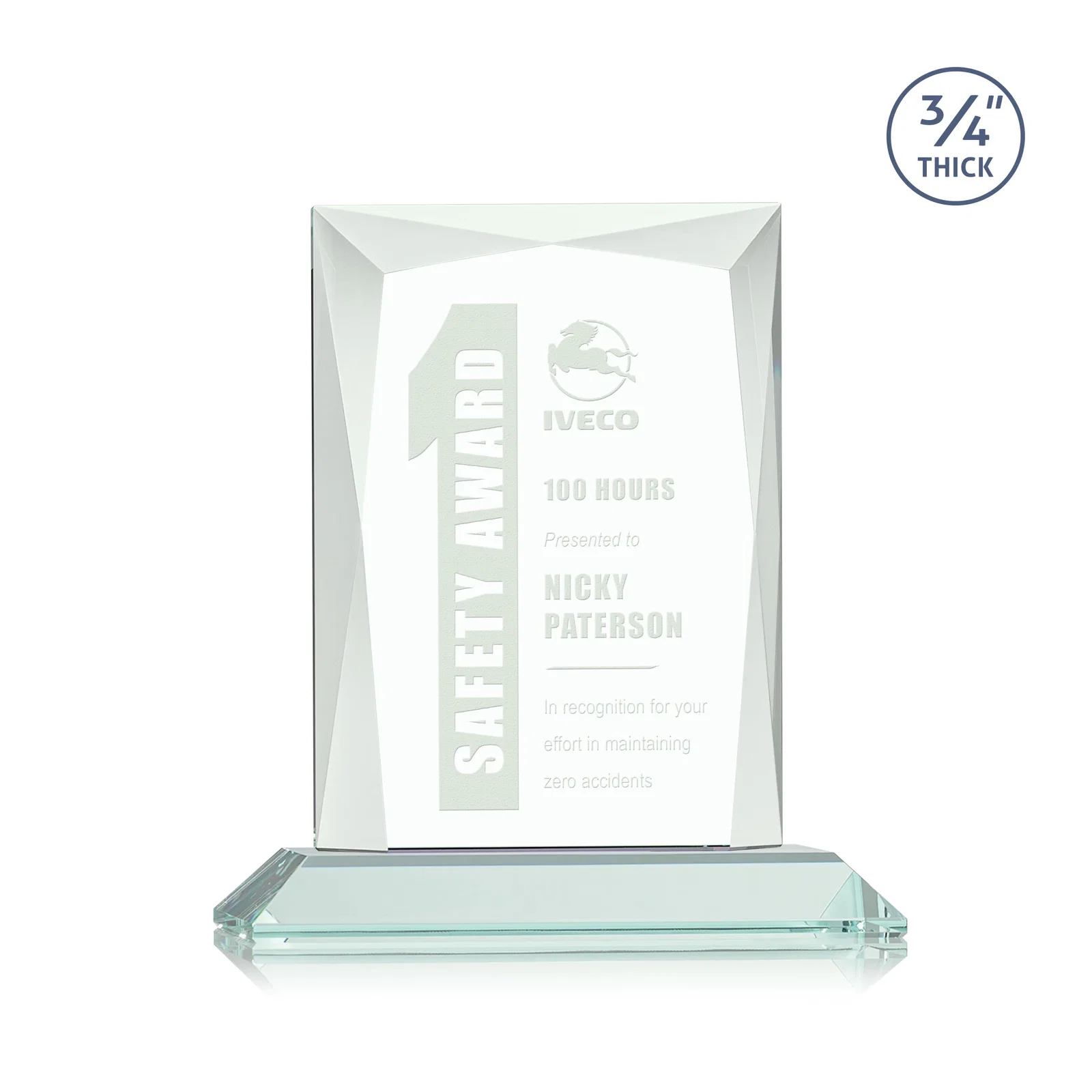 Custom Starfire Crystal Award With Bevels Wrapping Fully Around the Edge for graduation ceremonies
