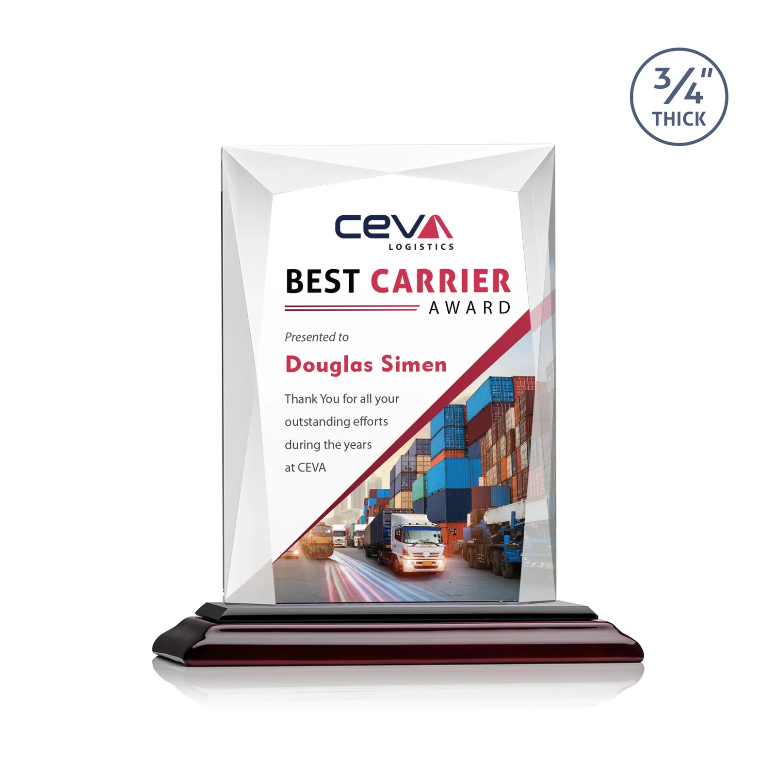Custom Starfire Crystal Award With Bevels Wrapping Fully Around the Edge, with your logo for team milestone celebrations