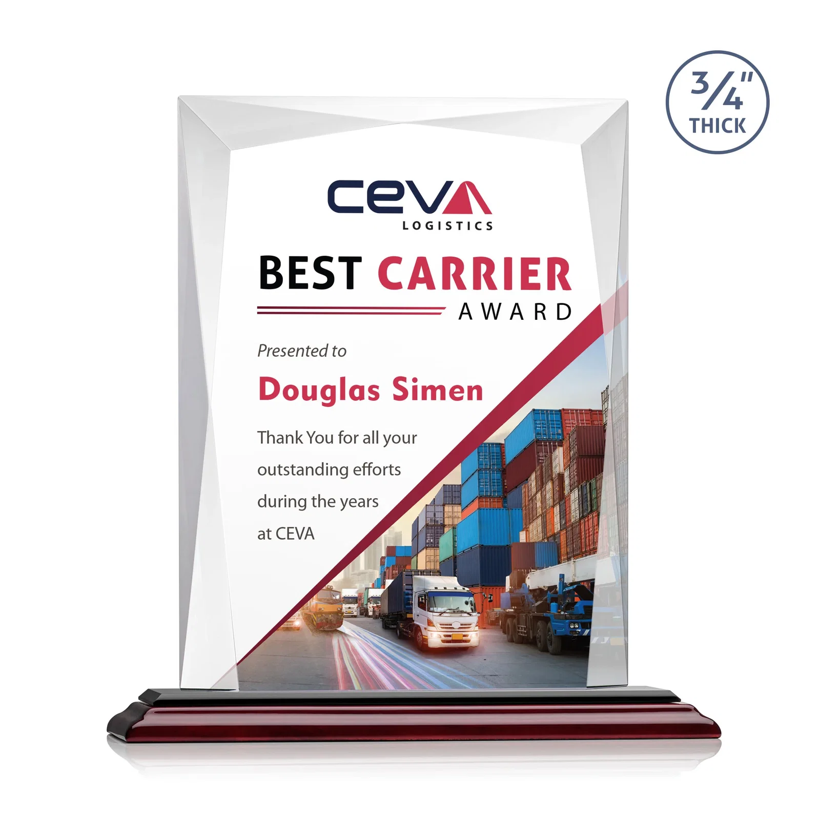 Custom Starfire Crystal Award With Bevels Wrapping Fully Around the Edge, with your logo for safety achievement programs