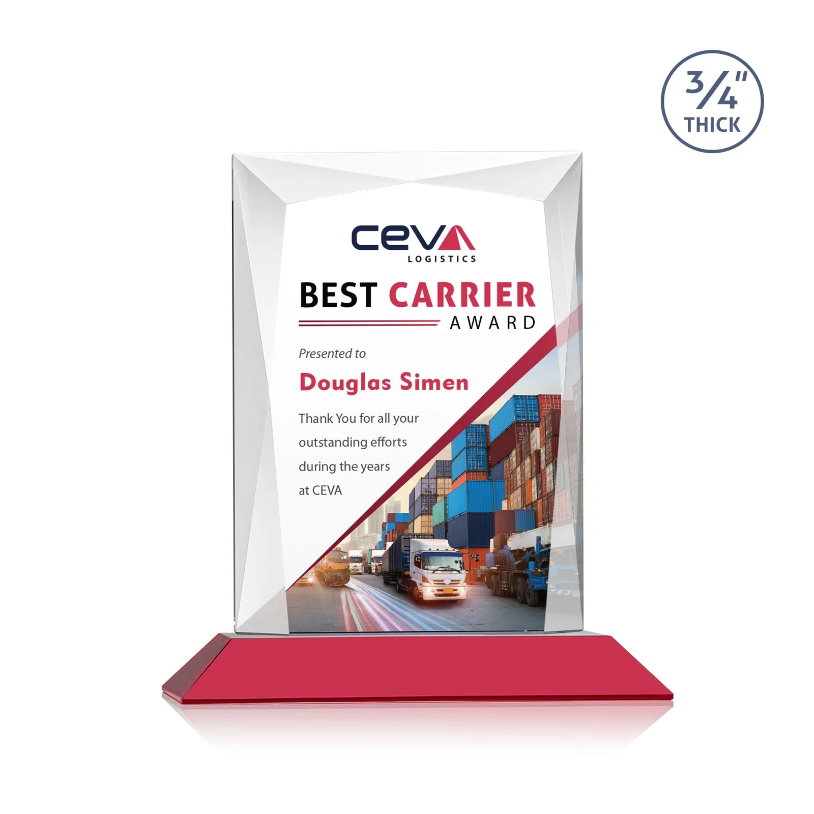 Custom Starfire Crystal Award With Bevels Wrapping Fully Around the Edge, with your logo for company anniversary events