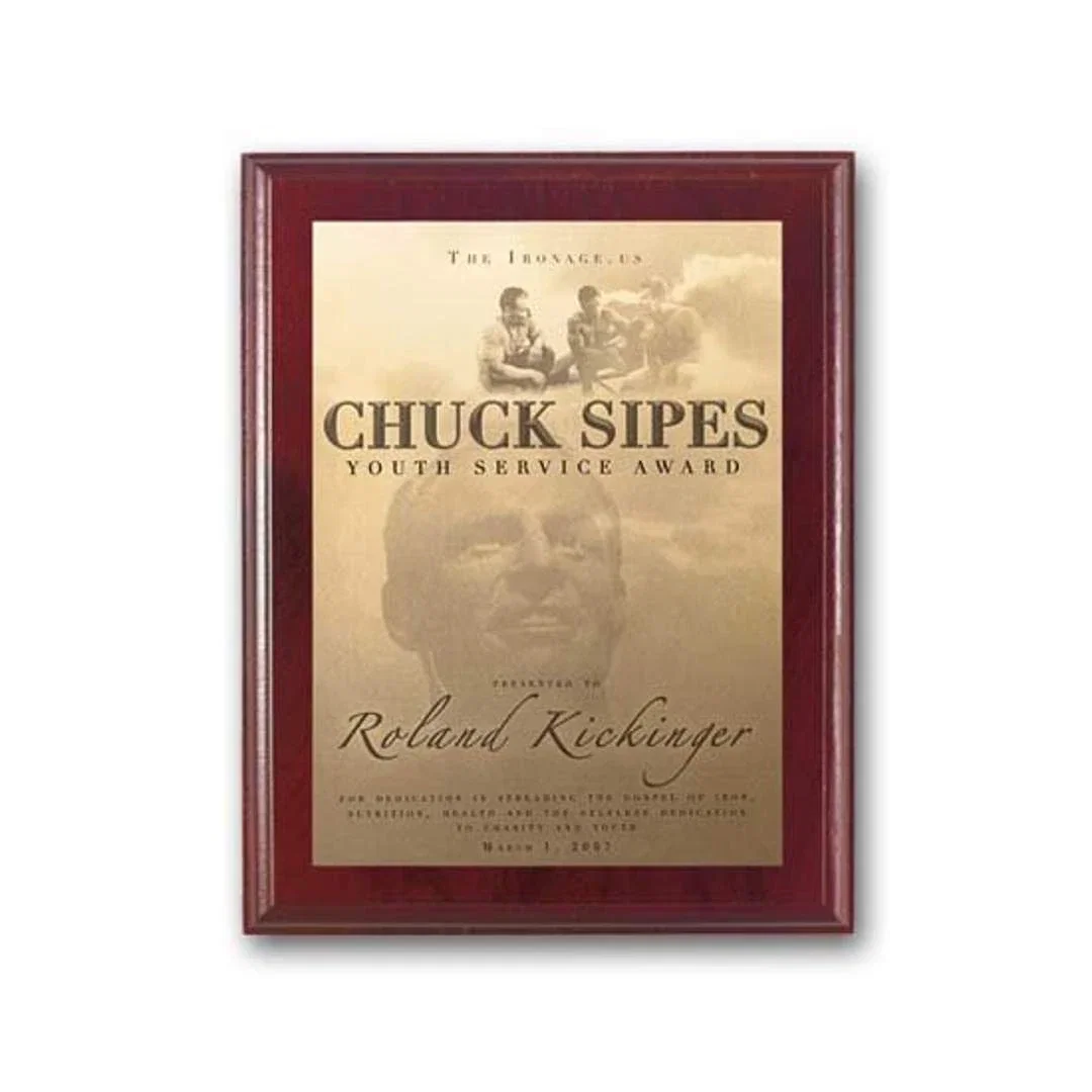 Custom Metal-Etched Photo Wall Plaque, Mahogany-Finish Wood for service anniversary gifts