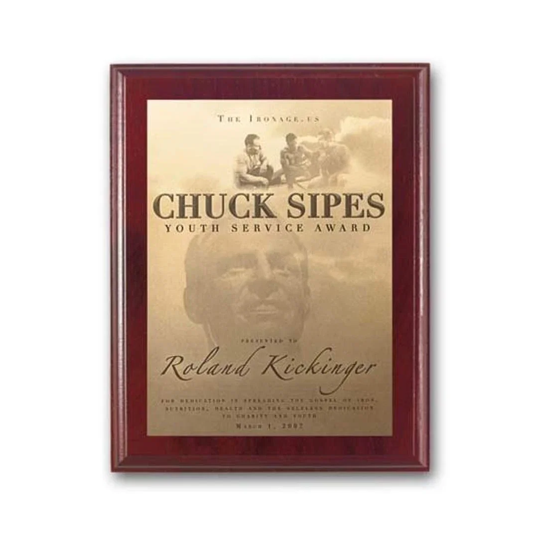 Custom Metal-Etched Photo Wall Plaque, Mahogany-Finish Wood for sales achievement awards