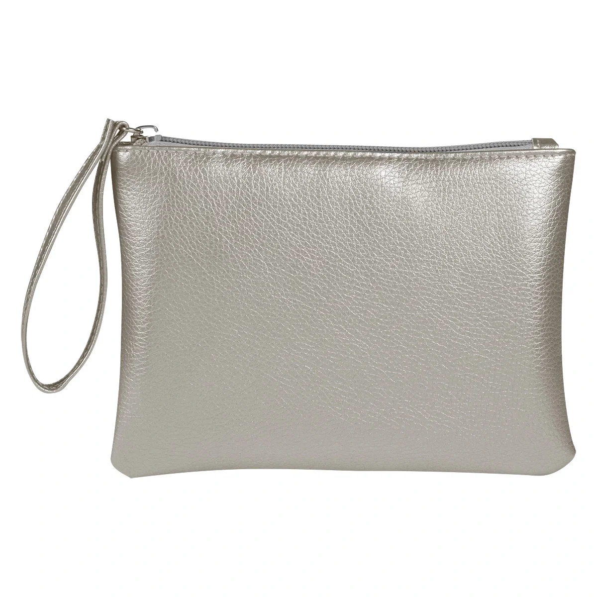 Shimmering pouch seen from behind with a smooth flat panel