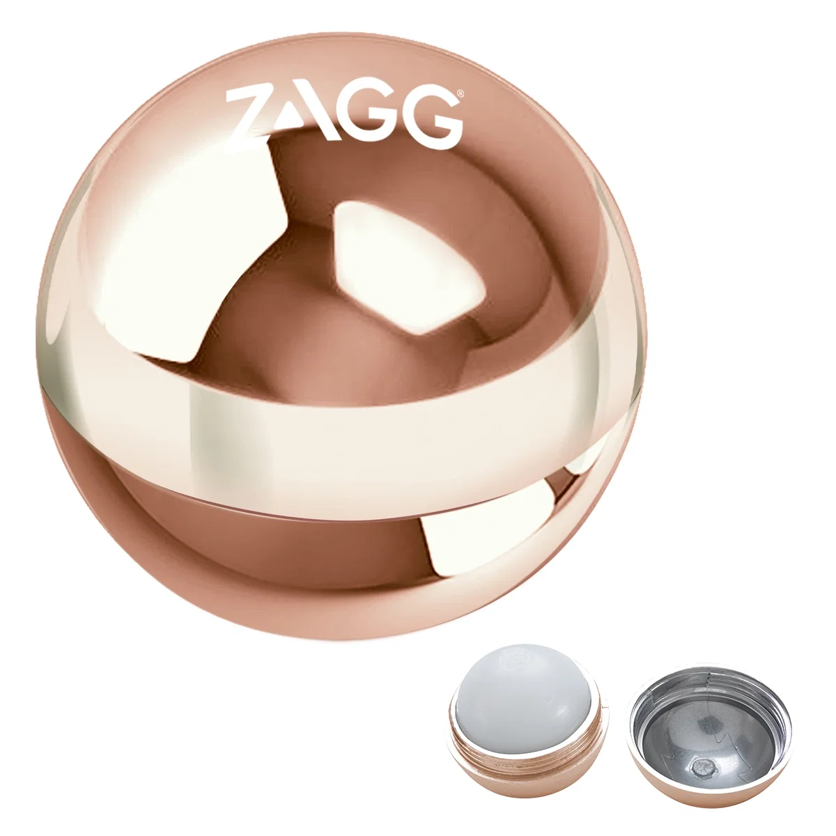 Copper toned lip balm sphere shown from the front