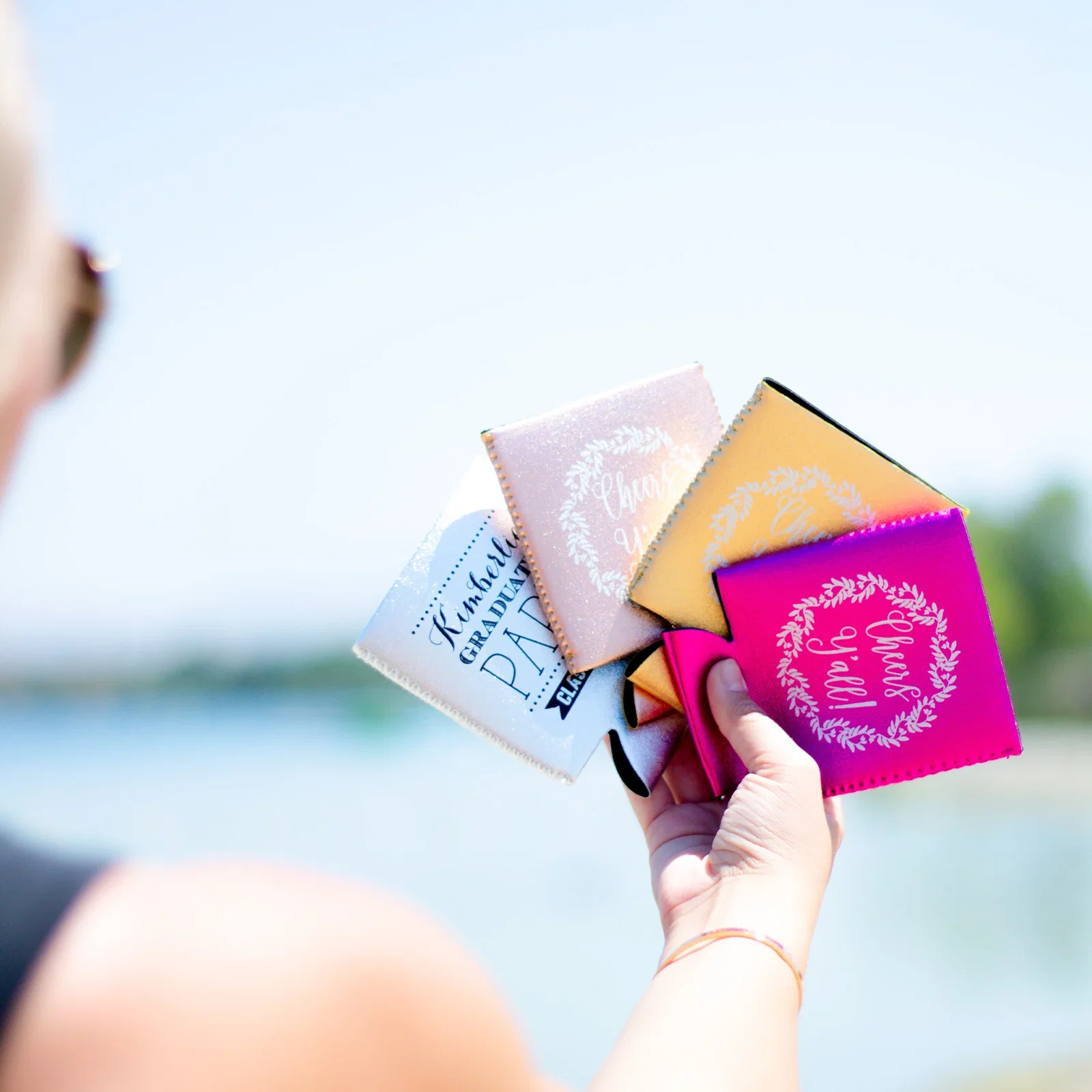 Metallic Neoprene Can Cooler held in hand