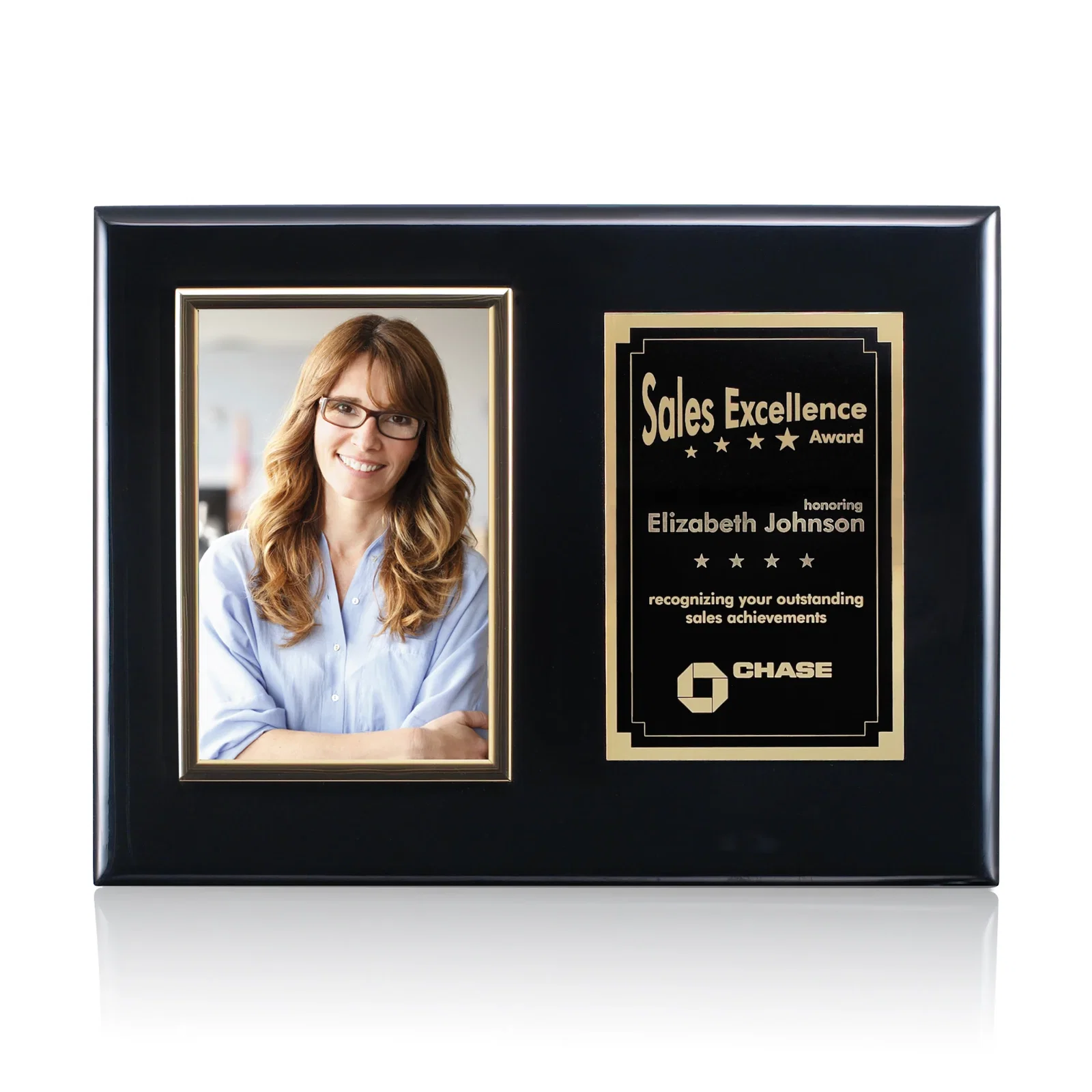 Custom Piano Finish Rosewood Photo Plaque With Silver Plate for dealer and partner awards