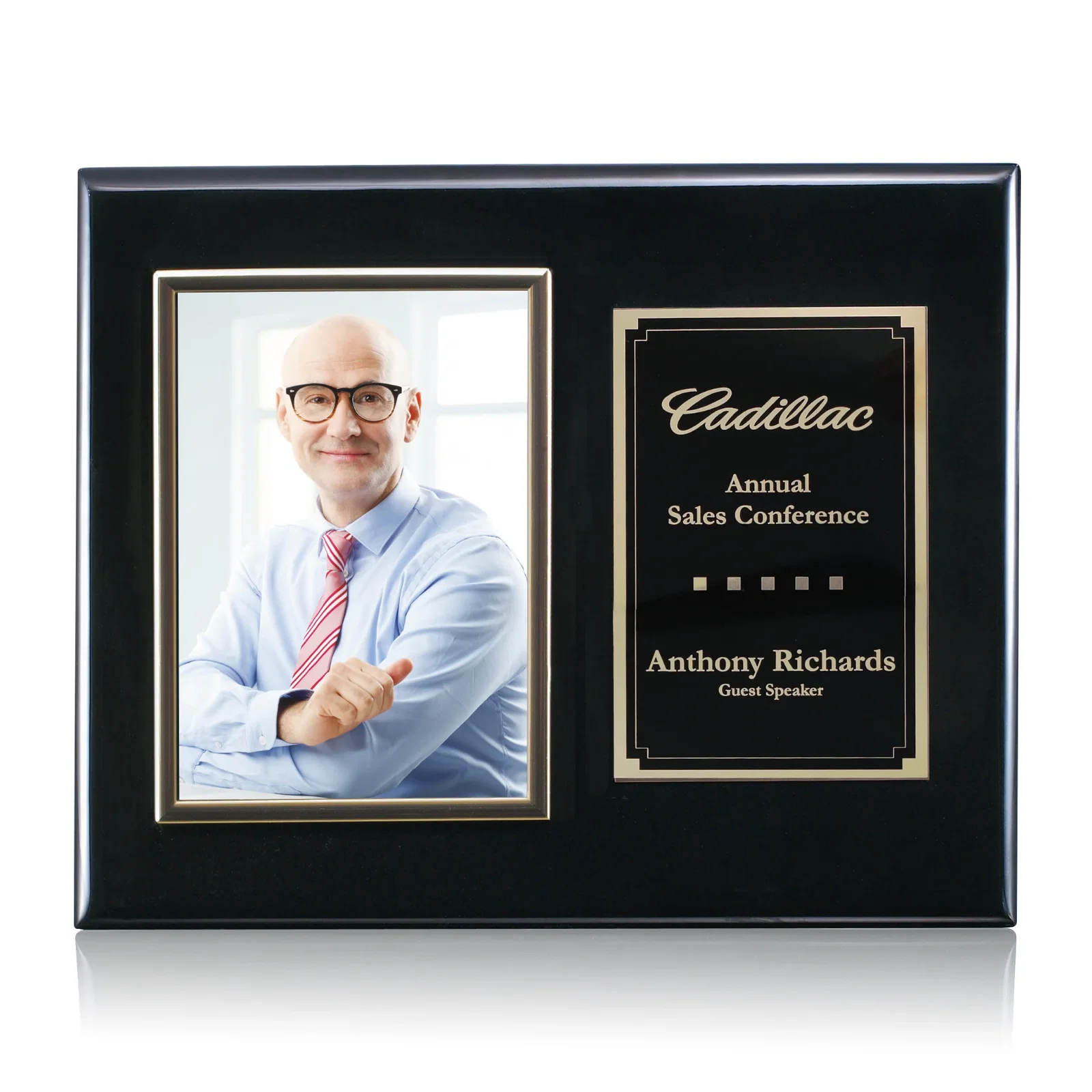 Custom Piano Finish Rosewood Photo Plaque With Silver Plate for company anniversary events