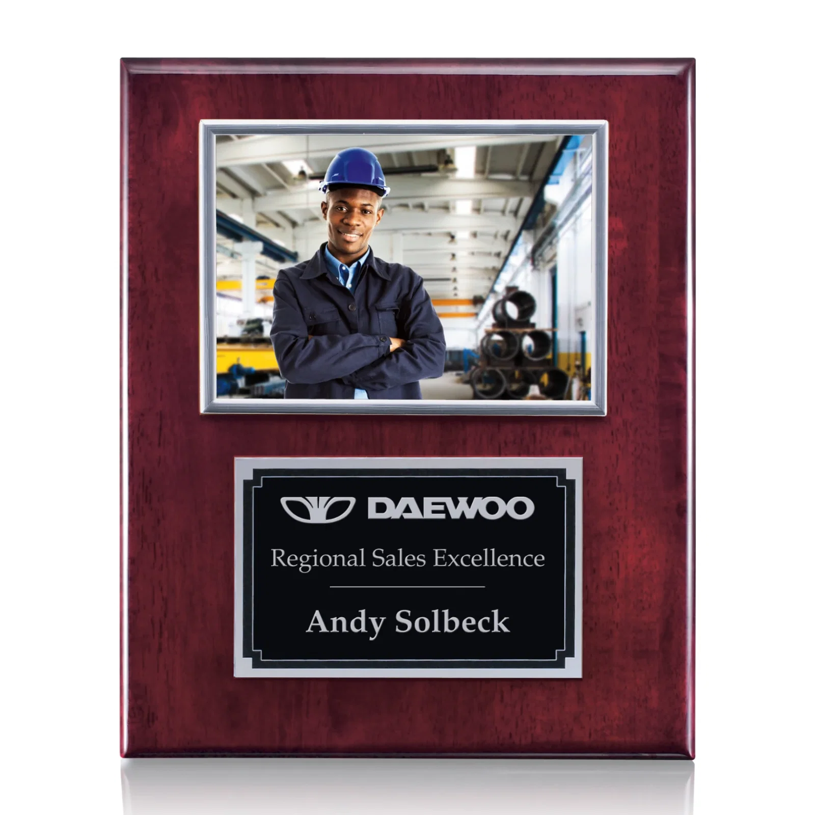 Custom Piano Finish Rosewood Photo Plaque With Silver Plate for service anniversary gifts
