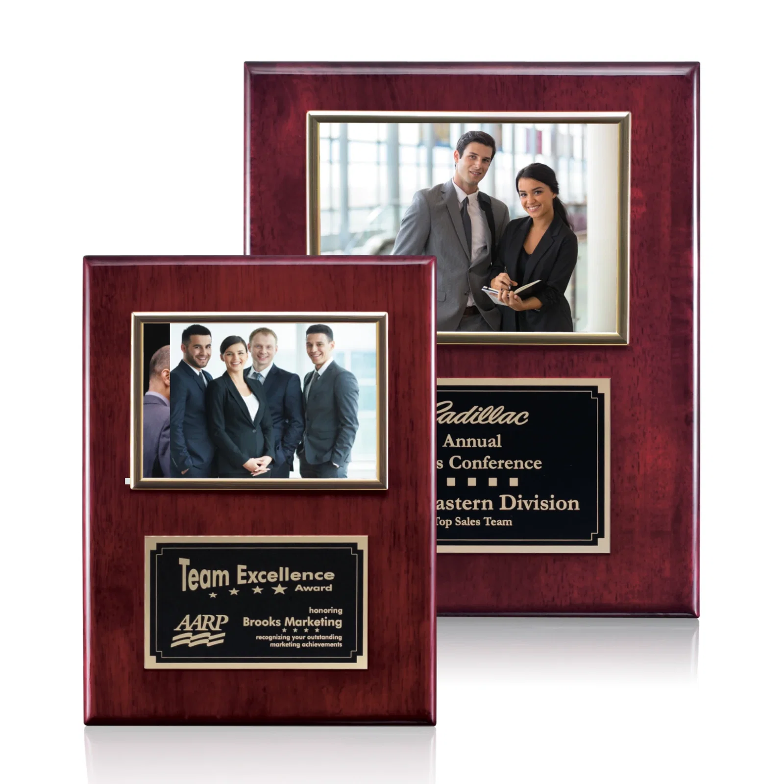 Custom Piano Finish Rosewood Photo Plaque With Silver Plate for sales achievement awards