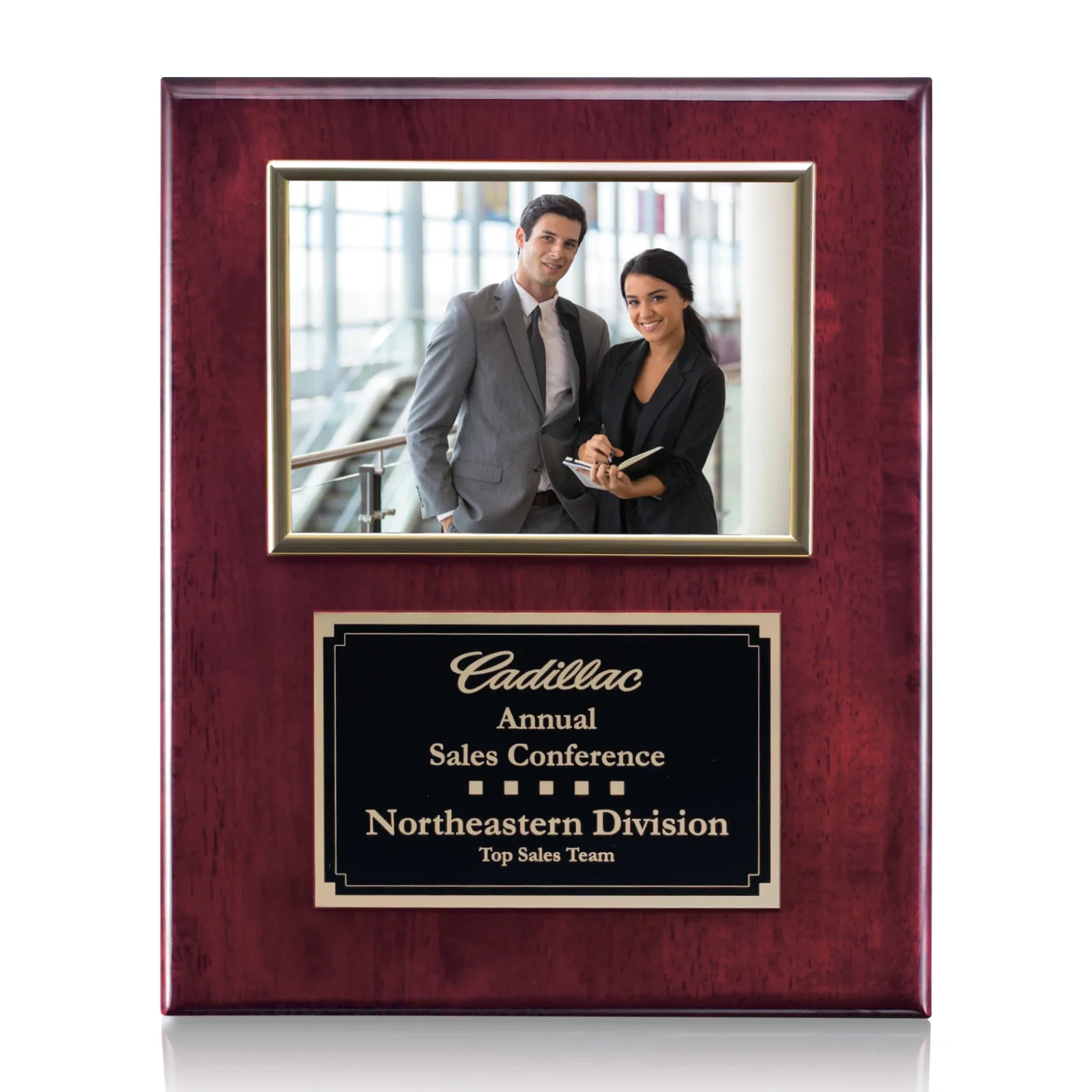 Custom Piano Finish Rosewood Photo Plaque With Silver Plate for team milestone celebrations
