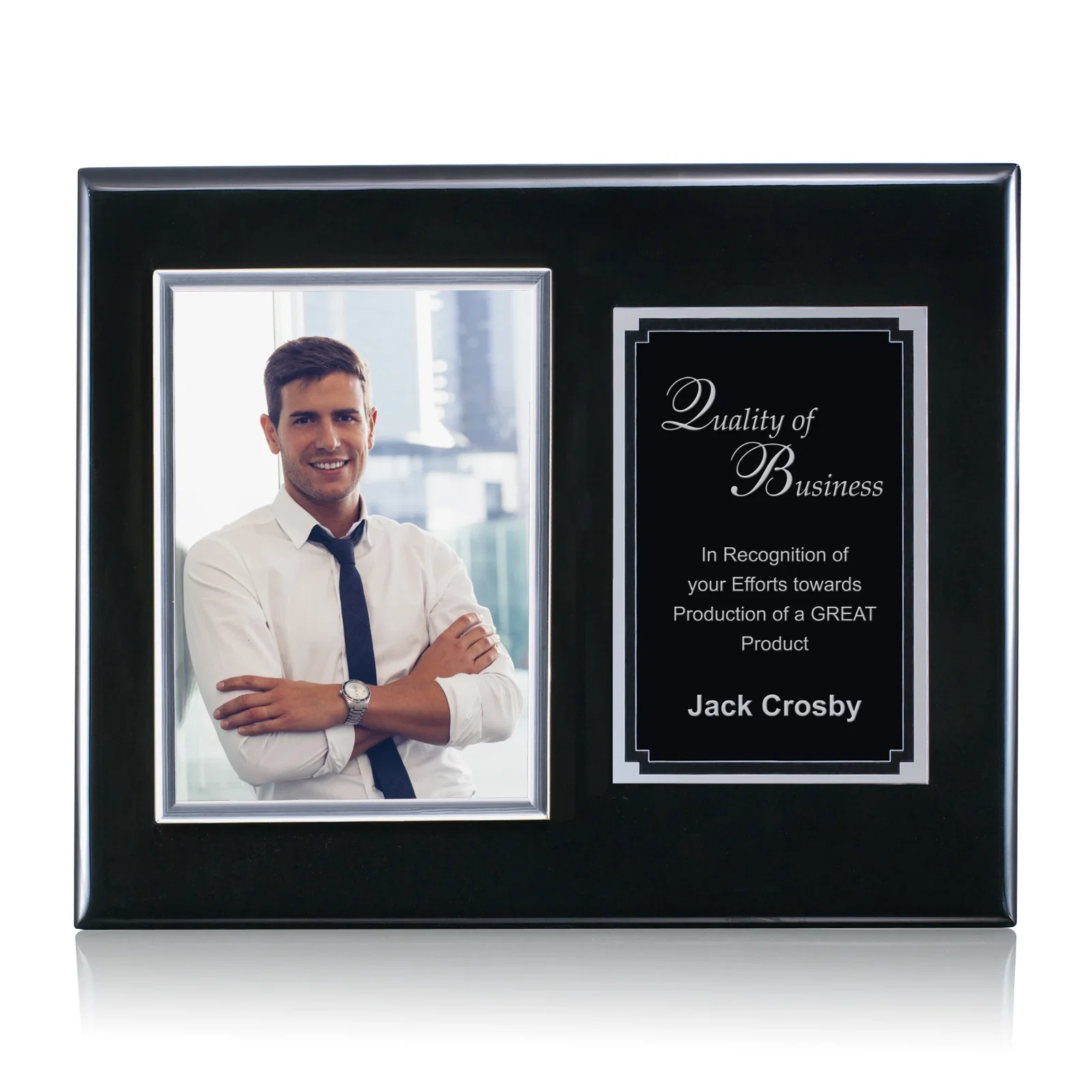 Custom Piano Finish Rosewood Photo Plaque With Silver Plate for safety achievement programs