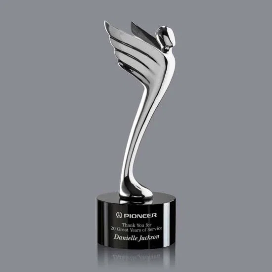 Custom Cast Metal Figure Award on Black Optical Crystal Base for employee recognition
