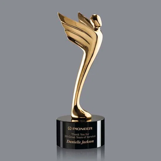 Custom Cast Metal Figure Award on Black Optical Crystal Base for corporate award ceremonies