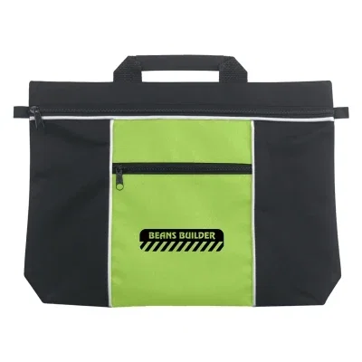 Black document bag accented with lime green trim