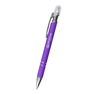 Complete length of the pen and highlighter shown together