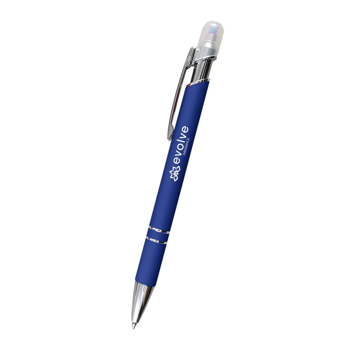 Pen tilted forward to show the push-button top
